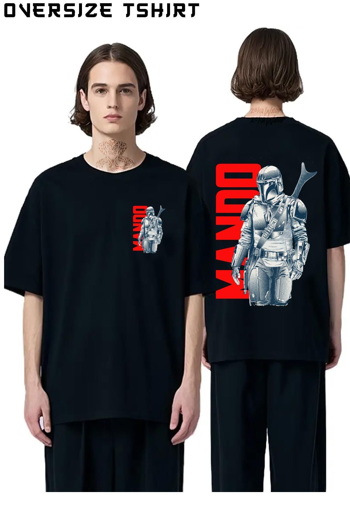 ZOKAWEAR Star-Wars-The-Mandalorian Sırt Baskılı Oversize Tişört