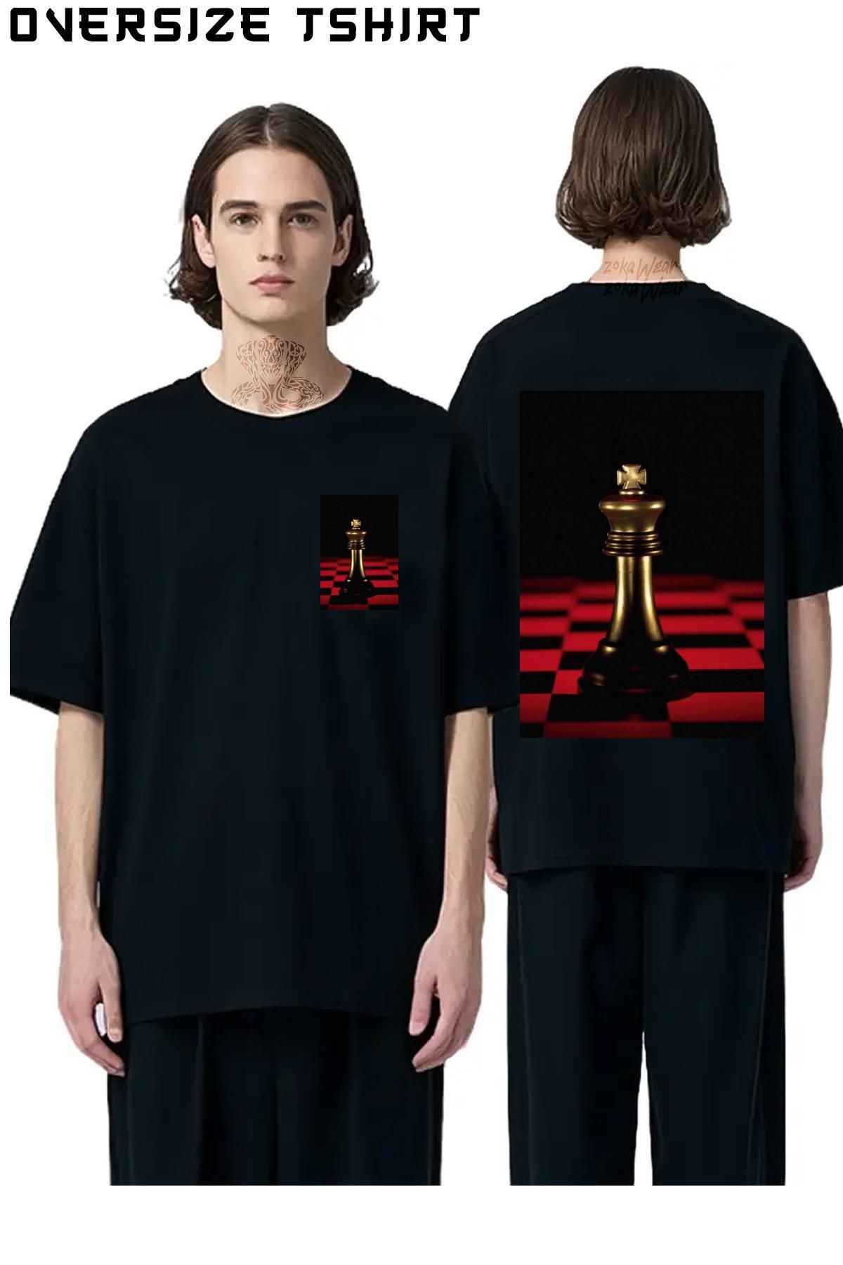 ZOKAWEAR Satranç Sırt Baskılı Oversize Tişört