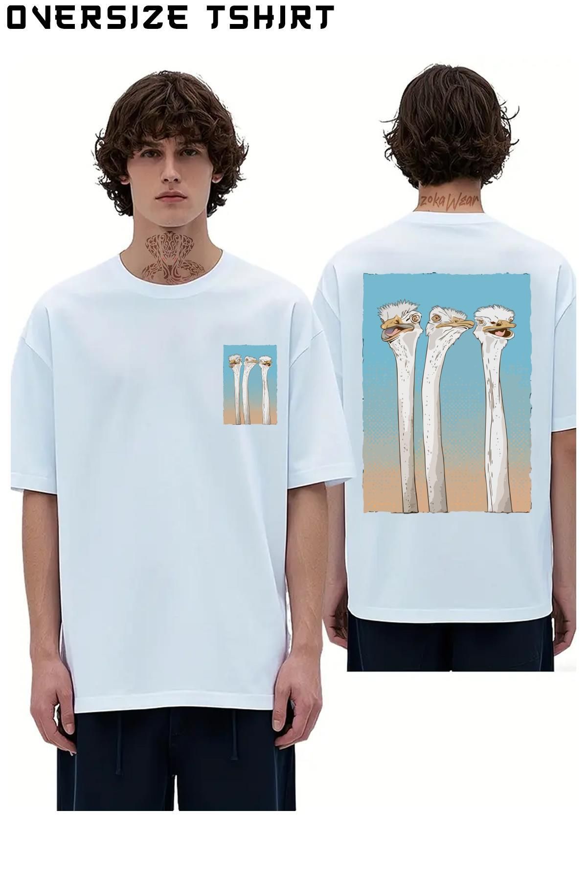 ZOKAWEAR Deve-Kuşları-Çetesi Sırt Baskılı Oversize Tişört