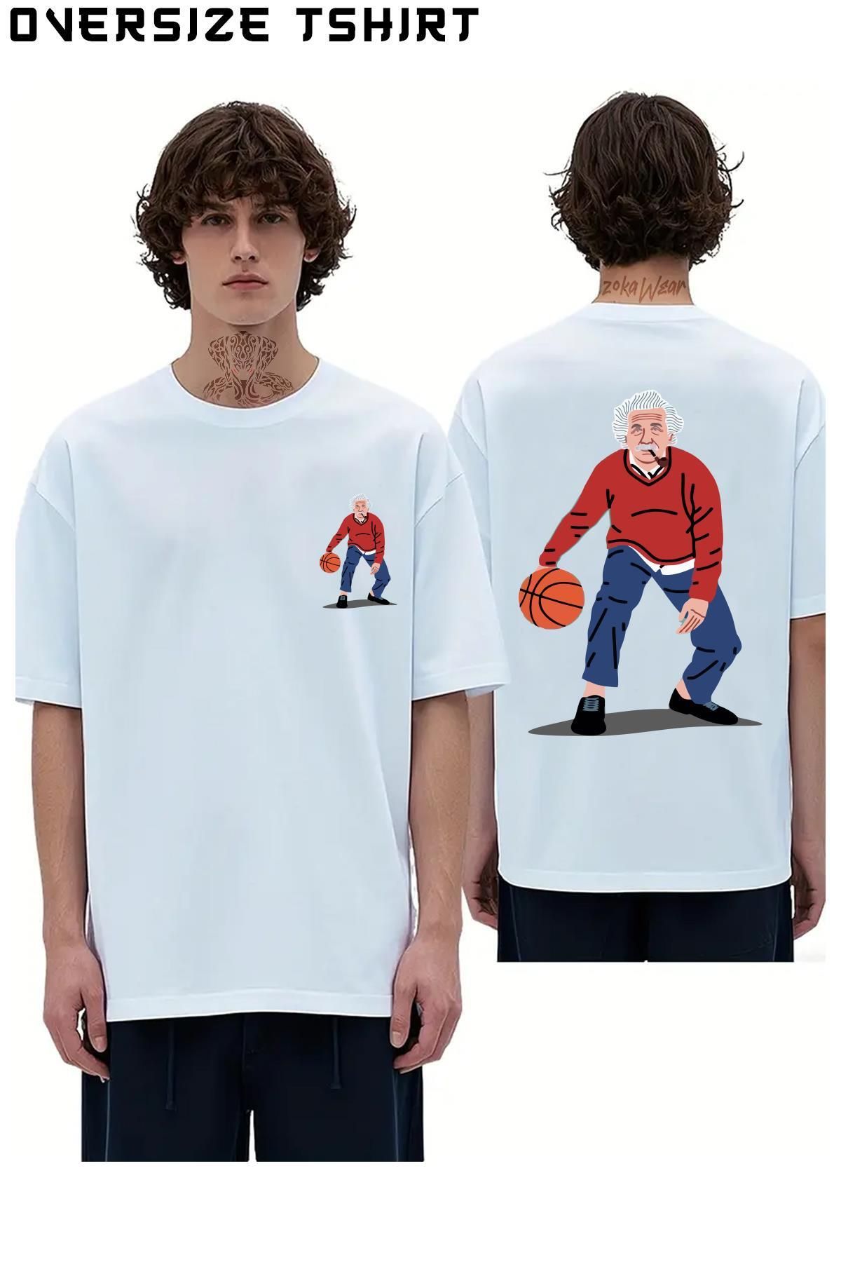 ZOKAWEAR Basketball-Basketbol-Albert-Einstein Sırt Baskılı Oversize Tişört