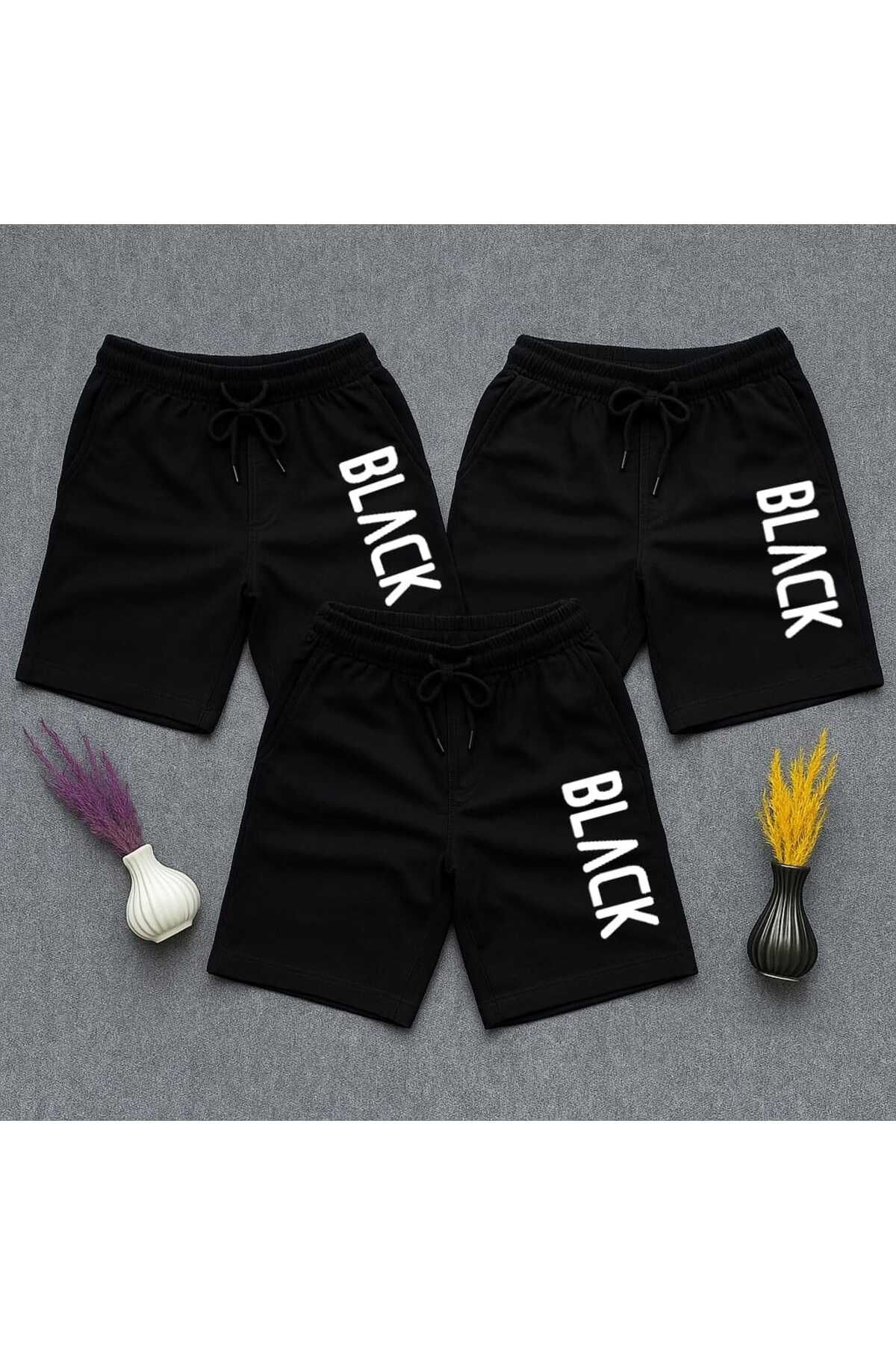 NETTENSTORE 3' LÜ BLACK BASKILI ERKEK ŞORT
