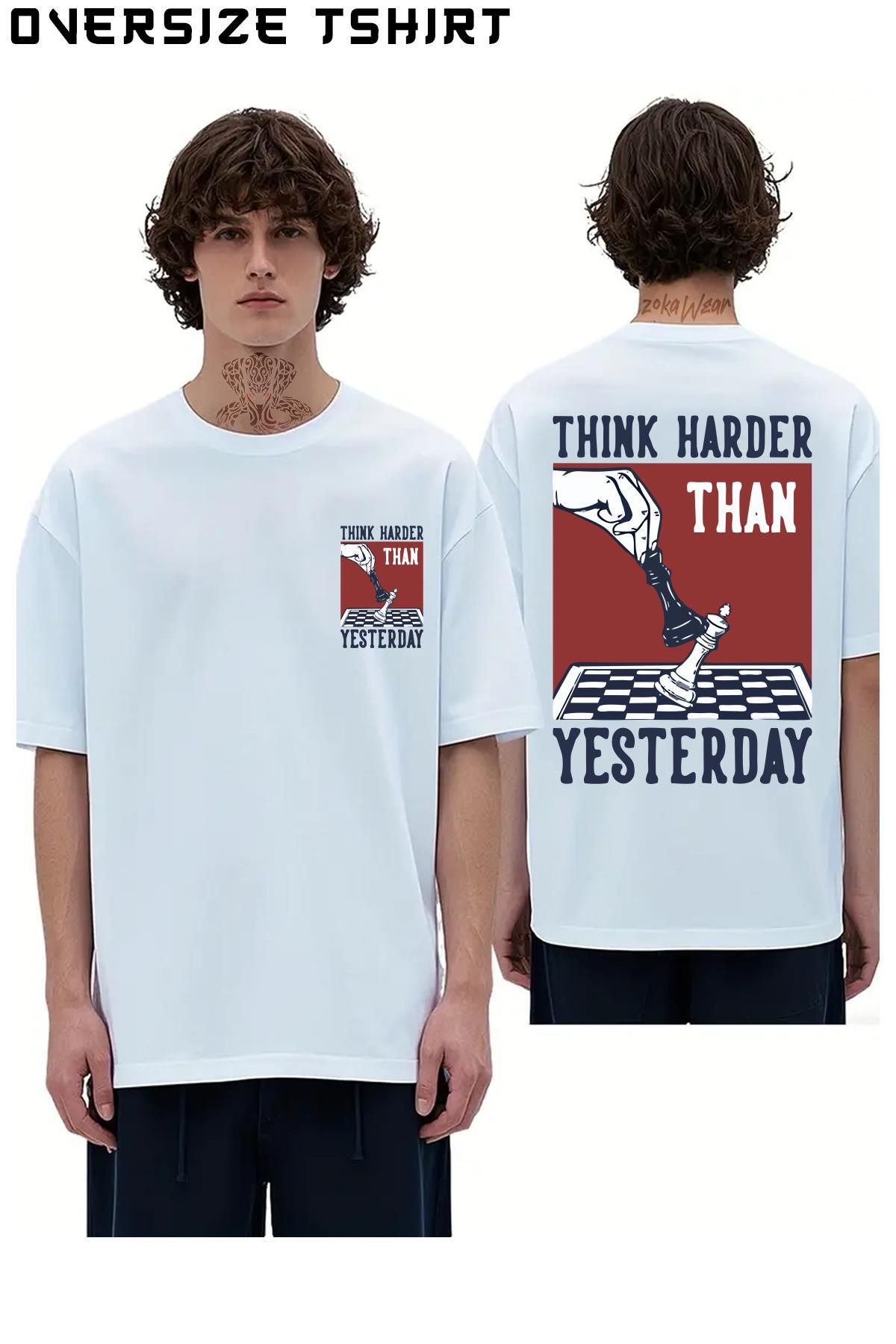 ZOKAWEAR Think-Harder-Chess-Satranç Sırt Baskılı Oversize Tişört