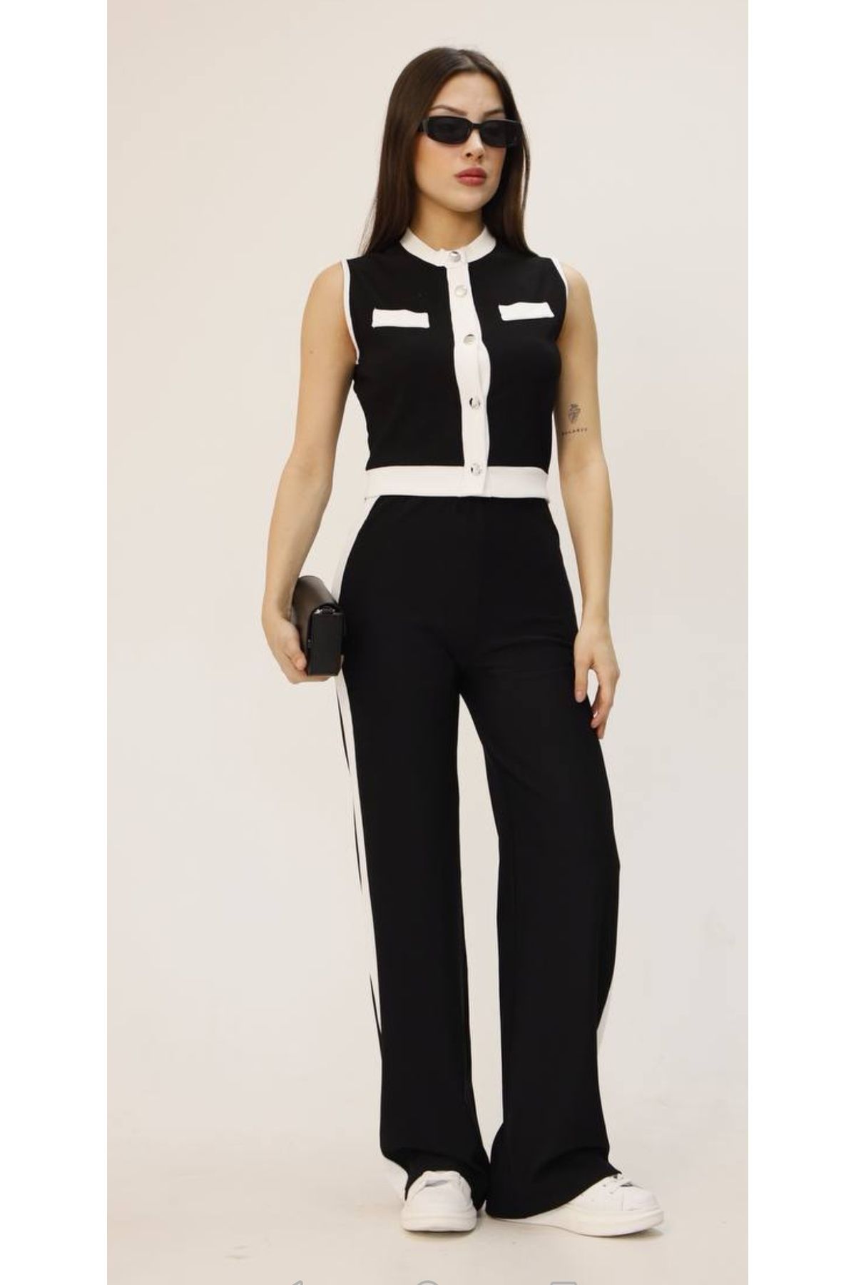 LEYLA SAĞLAM KADIN ŞERİT DETAY CROP PANTOLON İKİLİ TAKIM