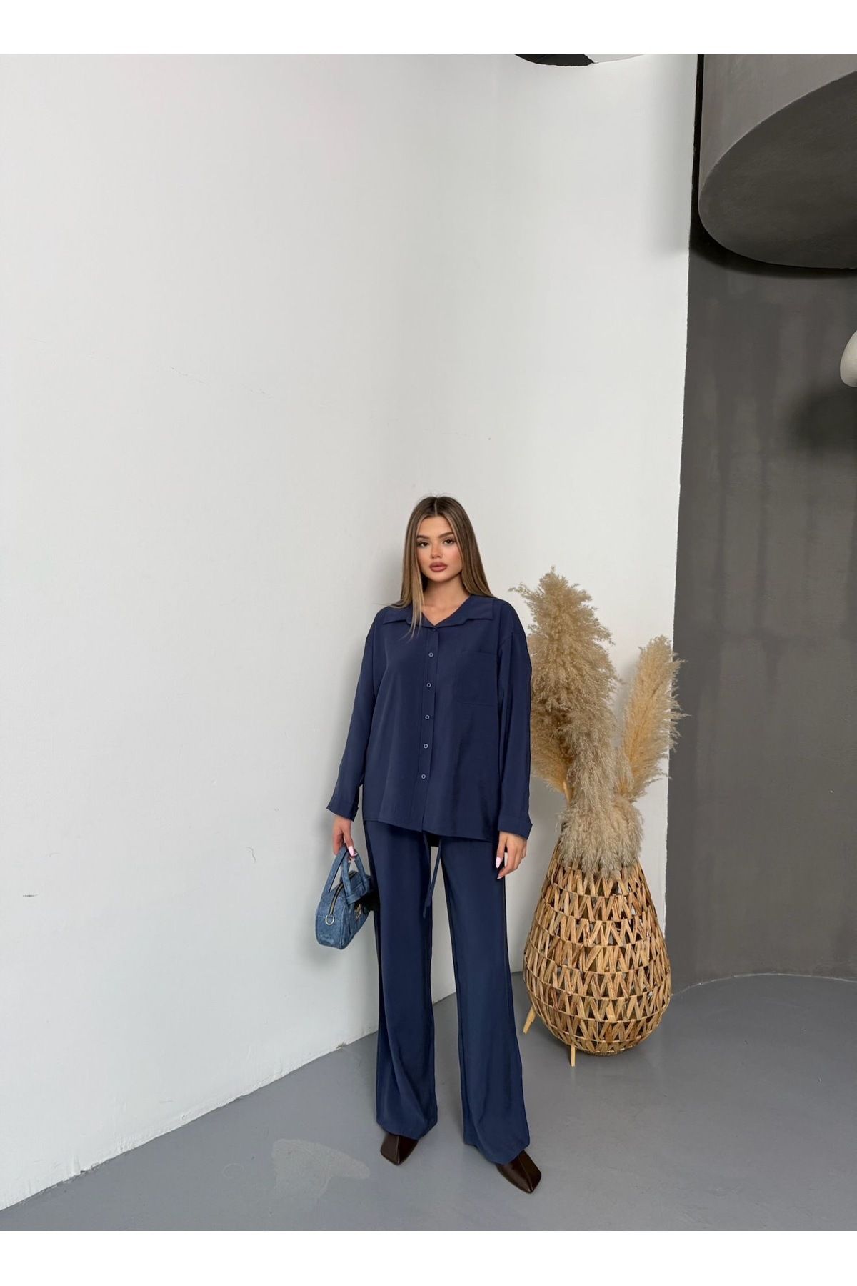 BEJNA Kadın Oversize Modal Gömlek Pantolon Takım