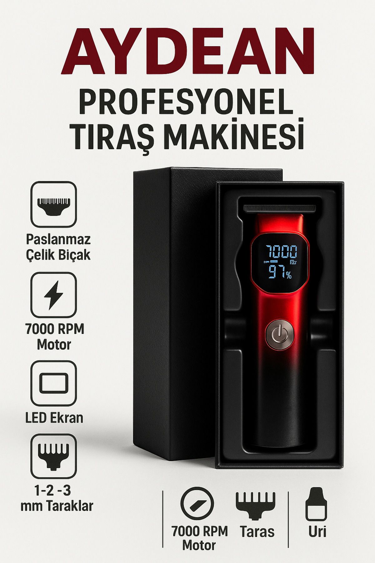 aydean Profesyonel Şarjlı Saç & Sakal & Ense & (Sıfıra Yakın) Tıraş Makinesi