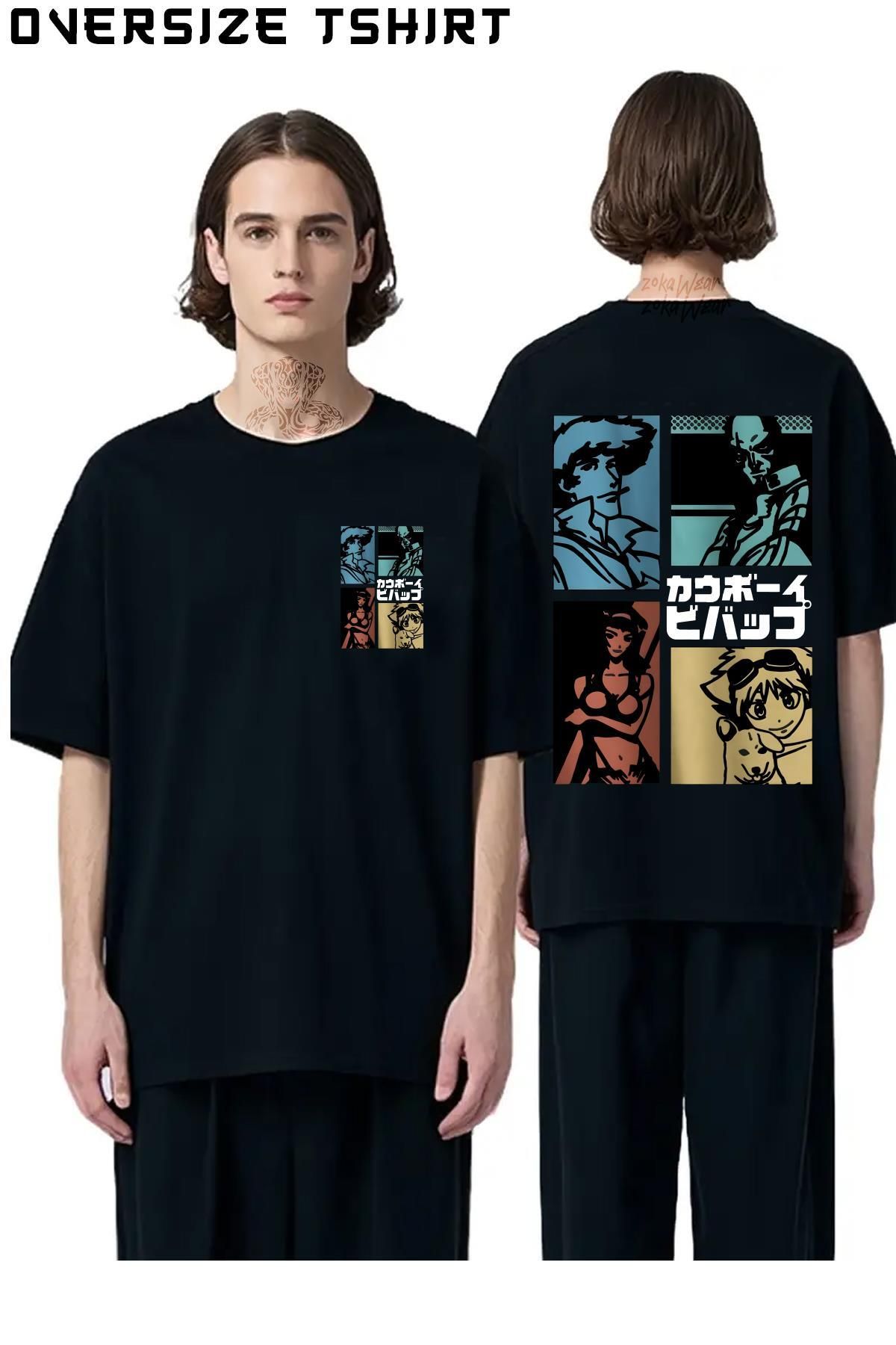 ZOKAWEAR Cowboy-Bebop-Karakterler-Özel Sırt Baskılı Oversize Tişört