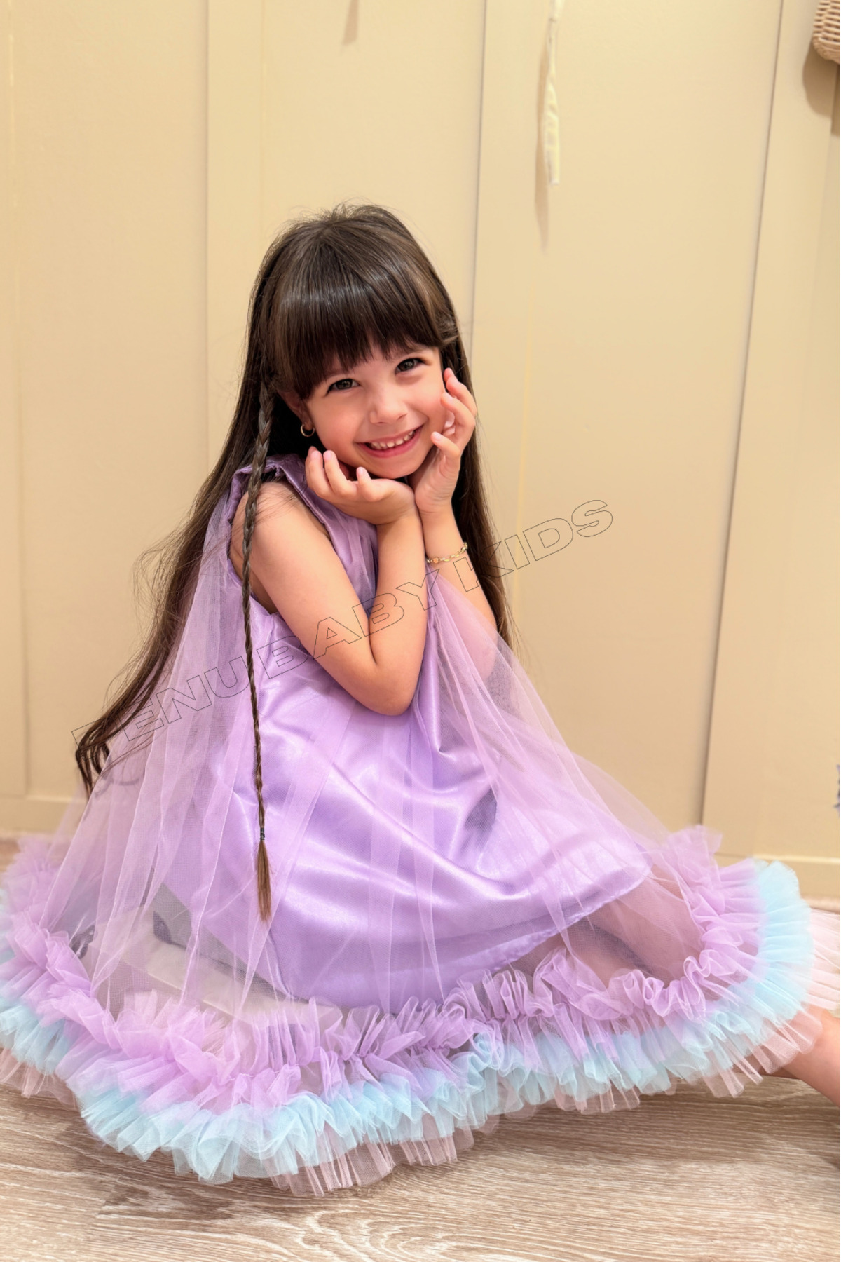 penu baby kids Lila Jile Eteği 3 Şeritli Renkli Fırfırlı Tül Altı Saten Pamuk Astarlı Kız Çocuk Kız Bebek Elbise fotoğrafı 5 (önizleme)