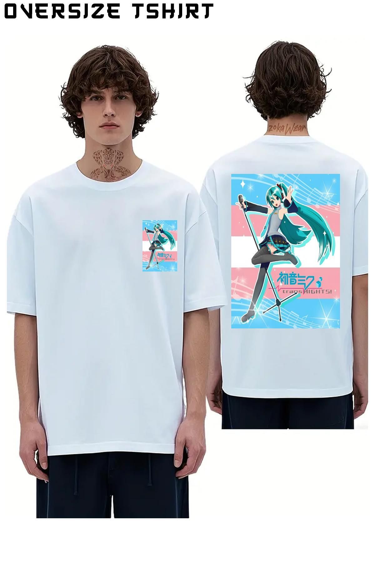 ZOKAWEAR Hatsune-Miku-Trans-Rights Sırt Baskılı Oversize Tişört
