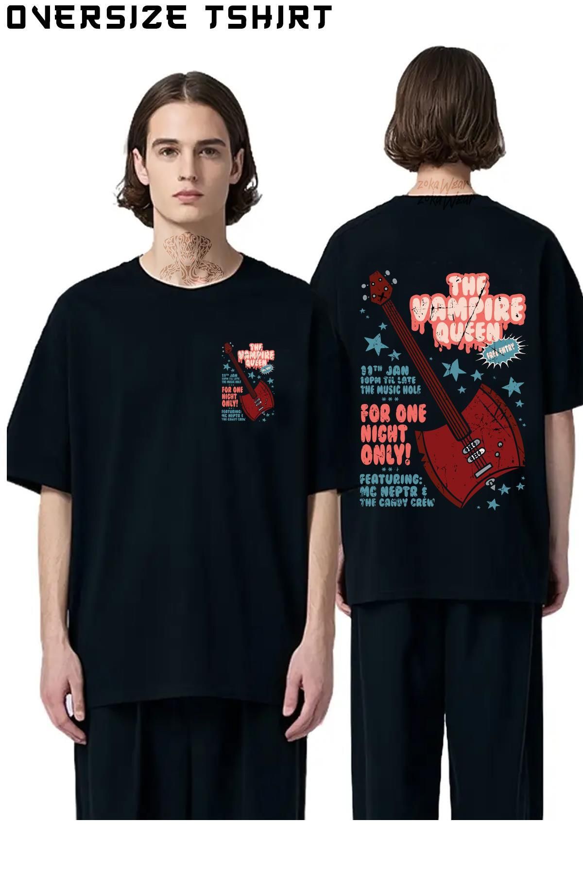 ZOKAWEAR The-Vampire-Queen-Music-Poster Sırt Baskılı Oversize Tişört
