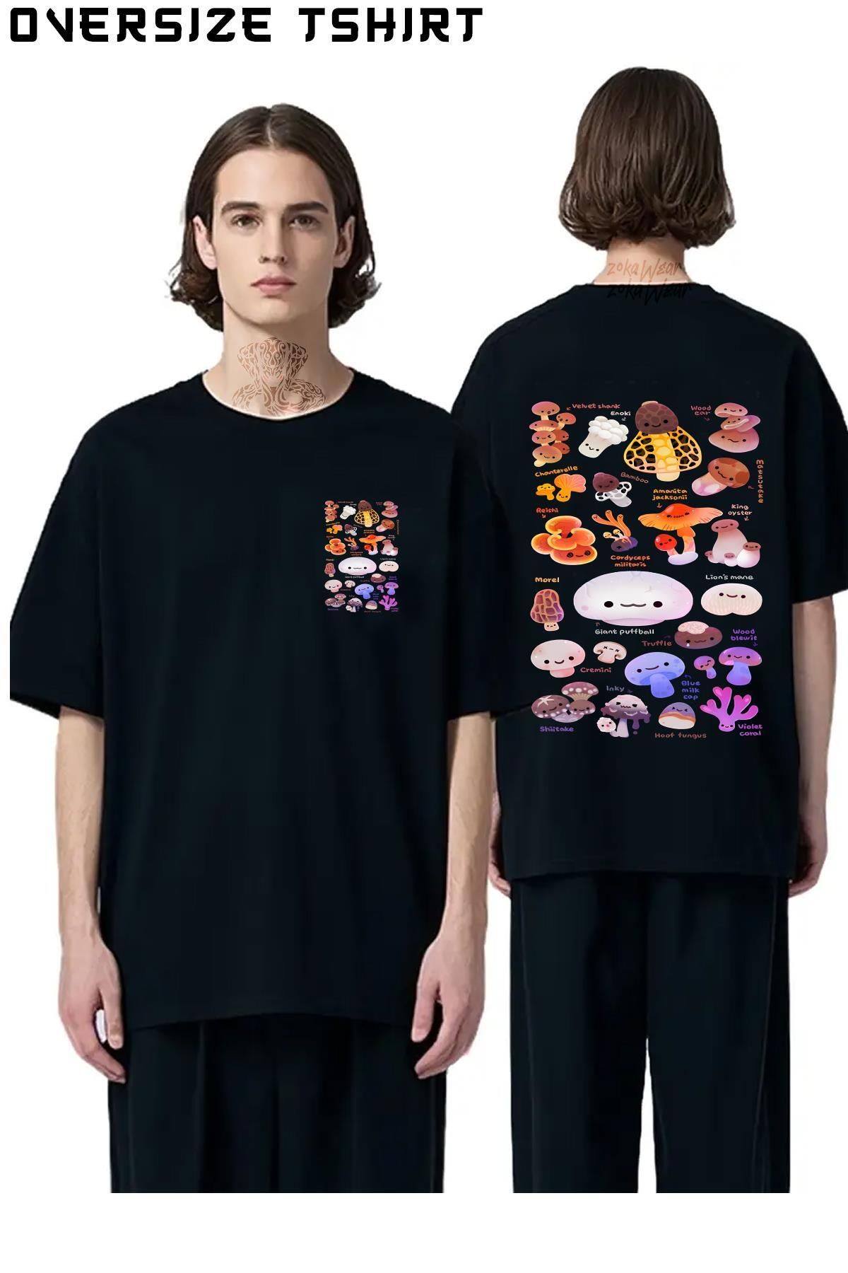 ZOKAWEAR Mushroom-Name Sırt Baskılı Oversize Tişört