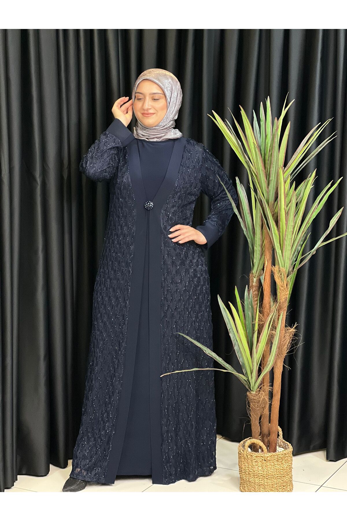 Butik büyük beden Güpür İkiliElbise
