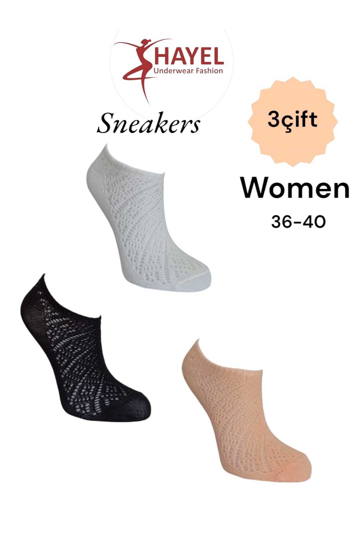 HAYEL 3Çift Çok Renkli File Sneakers Kare Desenli Şık Tasarım Yuksek Kaliteli Pamuklu Çorap