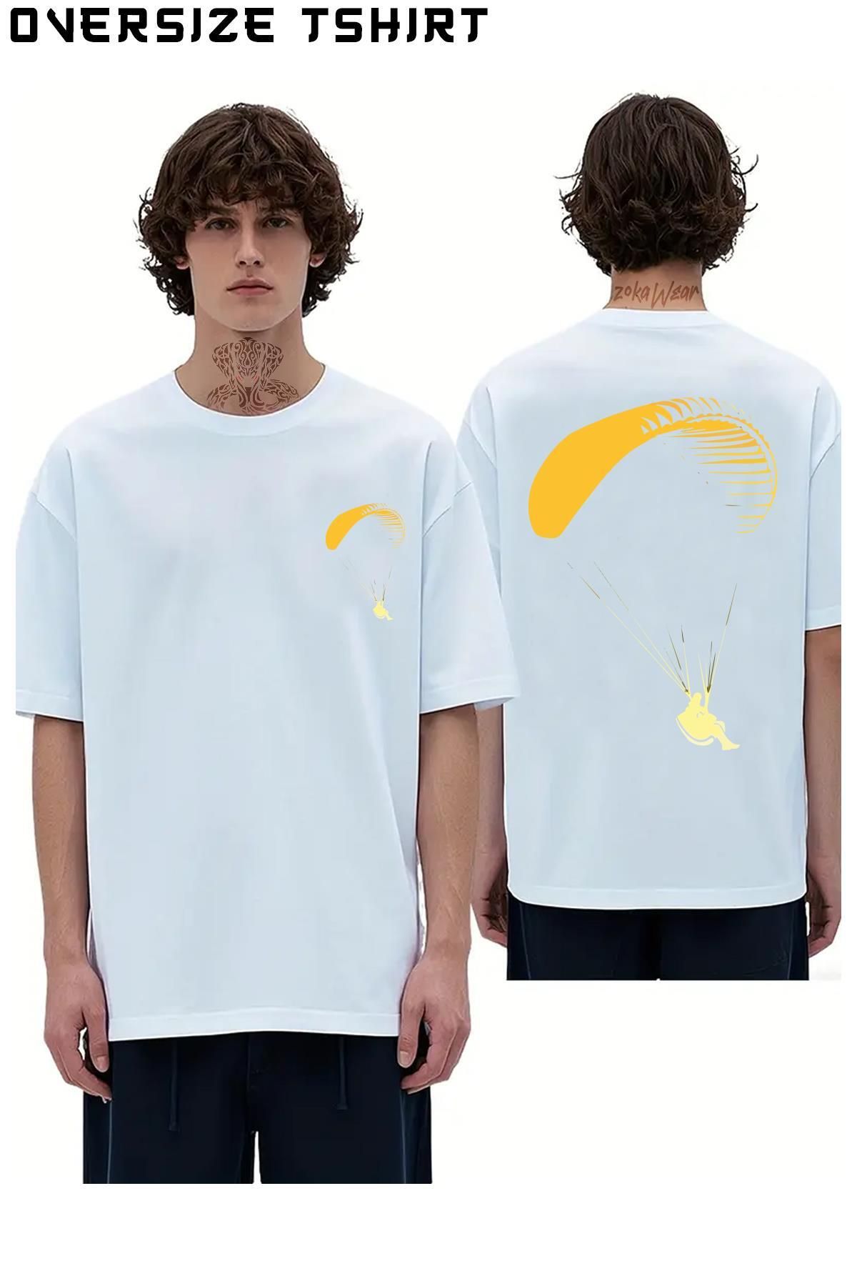 ZOKAWEAR Yamaç-Paraşütü-Paragliding Sırt Baskılı Oversize Tişört