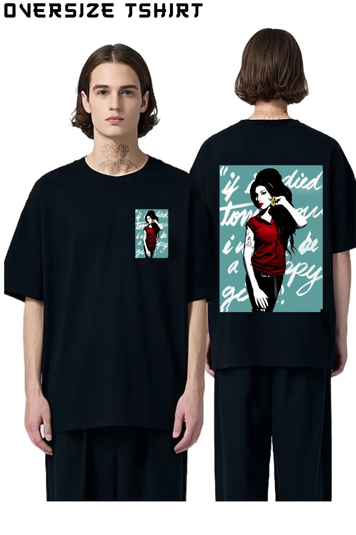 ZOKAWEAR Icon-Amy-Winehouse Sırt Baskılı Oversize Tişört
