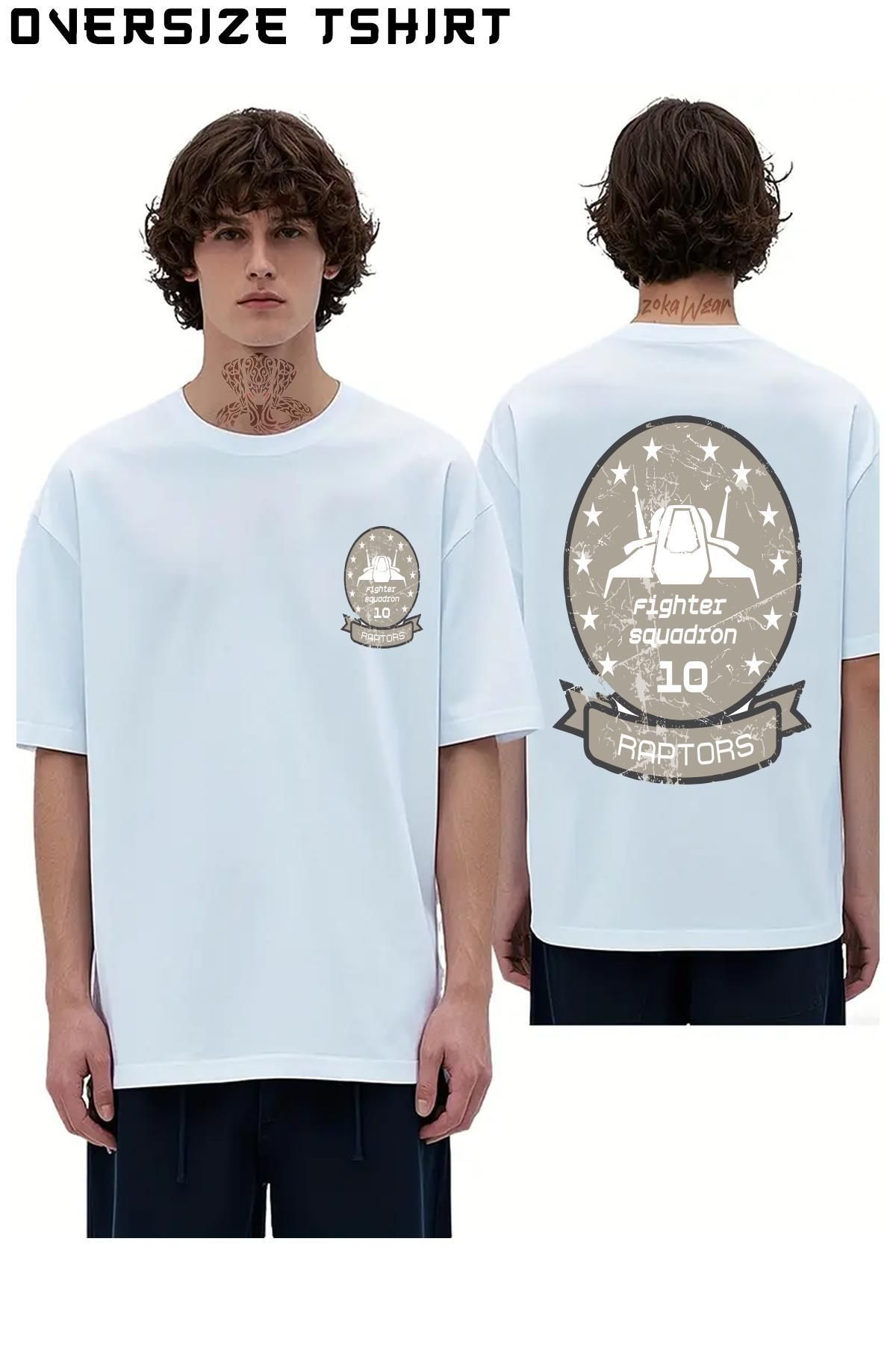 ZOKAWEAR Battlestar-Galactica-Fighter-Squadron Sırt Baskılı Oversize Tişört