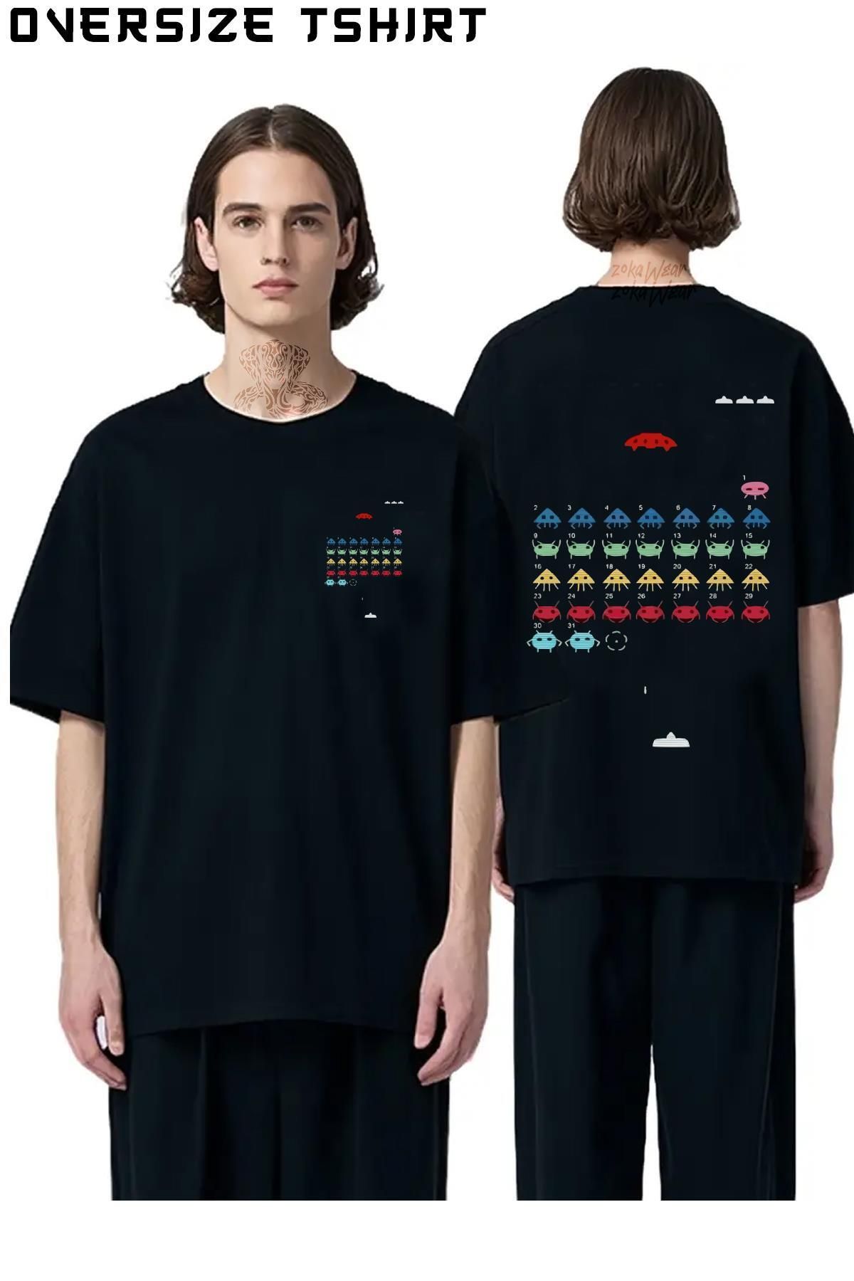 ZOKAWEAR Space-Invaders Sırt Baskılı Oversize Tişört