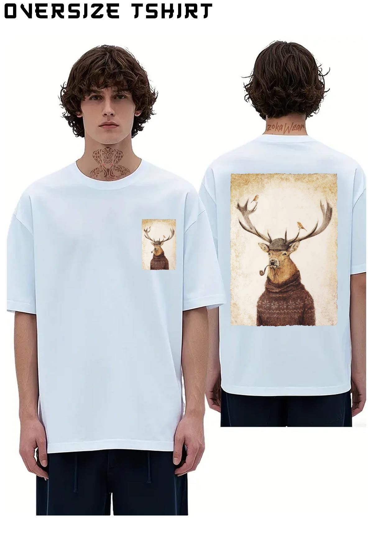 ZOKAWEAR Pipo-Içen-Geyik Sırt Baskılı Oversize Tişört