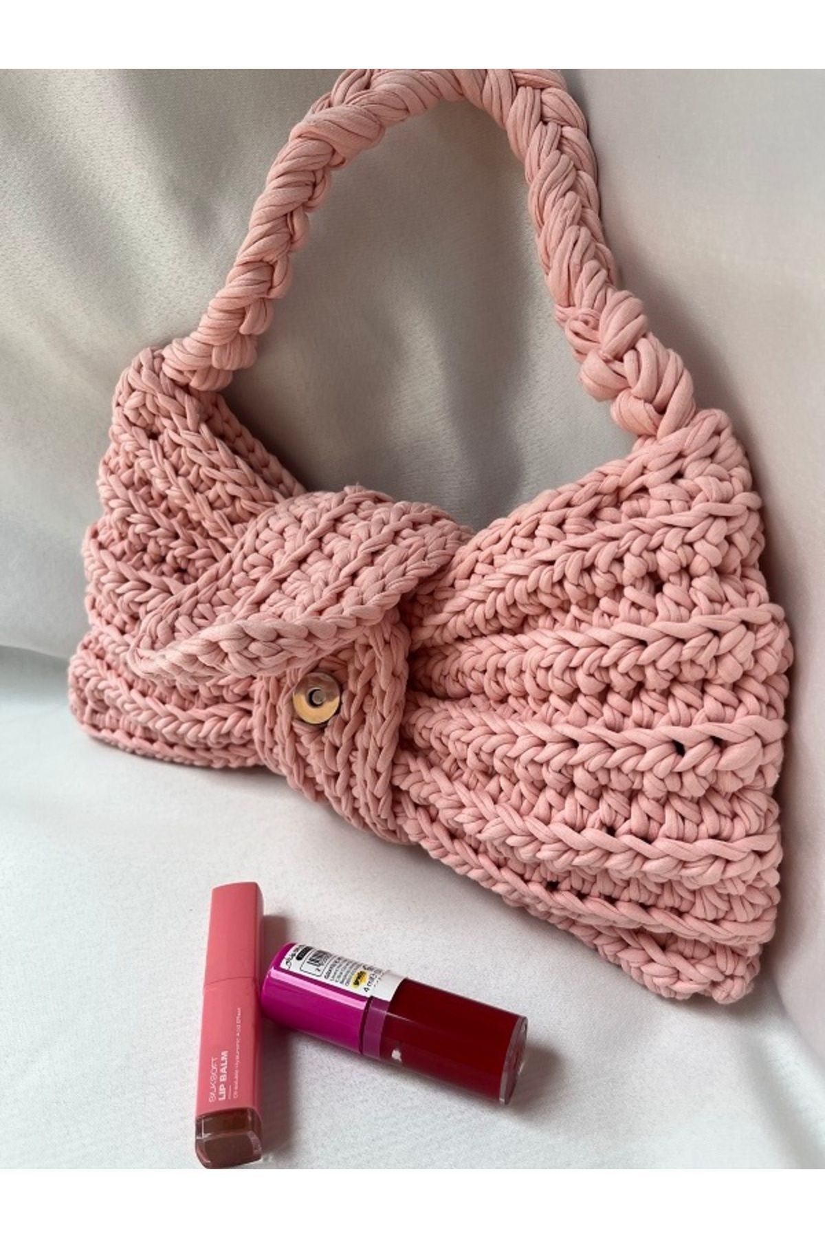 MSS ATALIER KADIN PEMBE PENYE İP FİYONK EL-OMUZ ÇANTASI,ÖRGÜ MOON BAGET ÇANTA,CASUAL