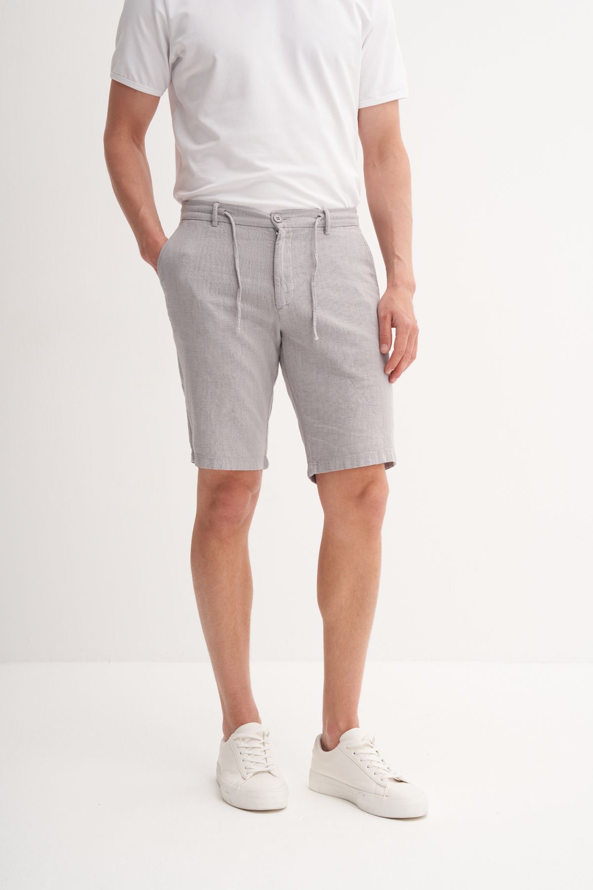 Cazador Erkek Cazador Premium Yandan Cepli Bel Bağcıklı Slim Fit Kesim Dar Paça Keten Bermuda