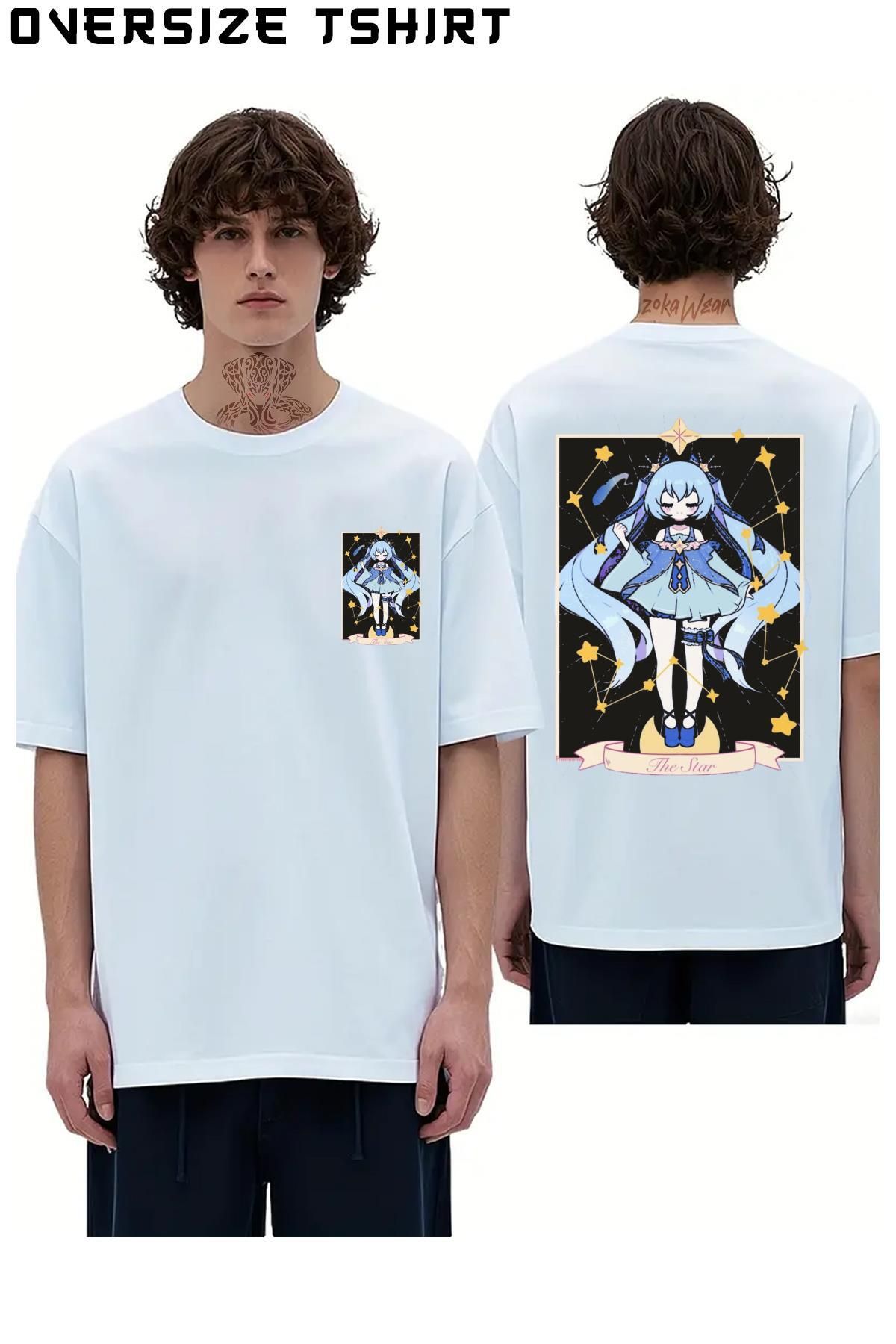ZOKAWEAR Hatsune-Miku-Fanart Sırt Baskılı Oversize Tişört