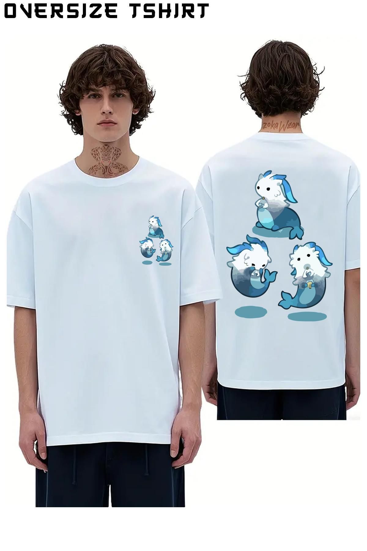 ZOKAWEAR Dragon-Neuvillette-Genshin-Impact Sırt Baskılı Oversize Tişört