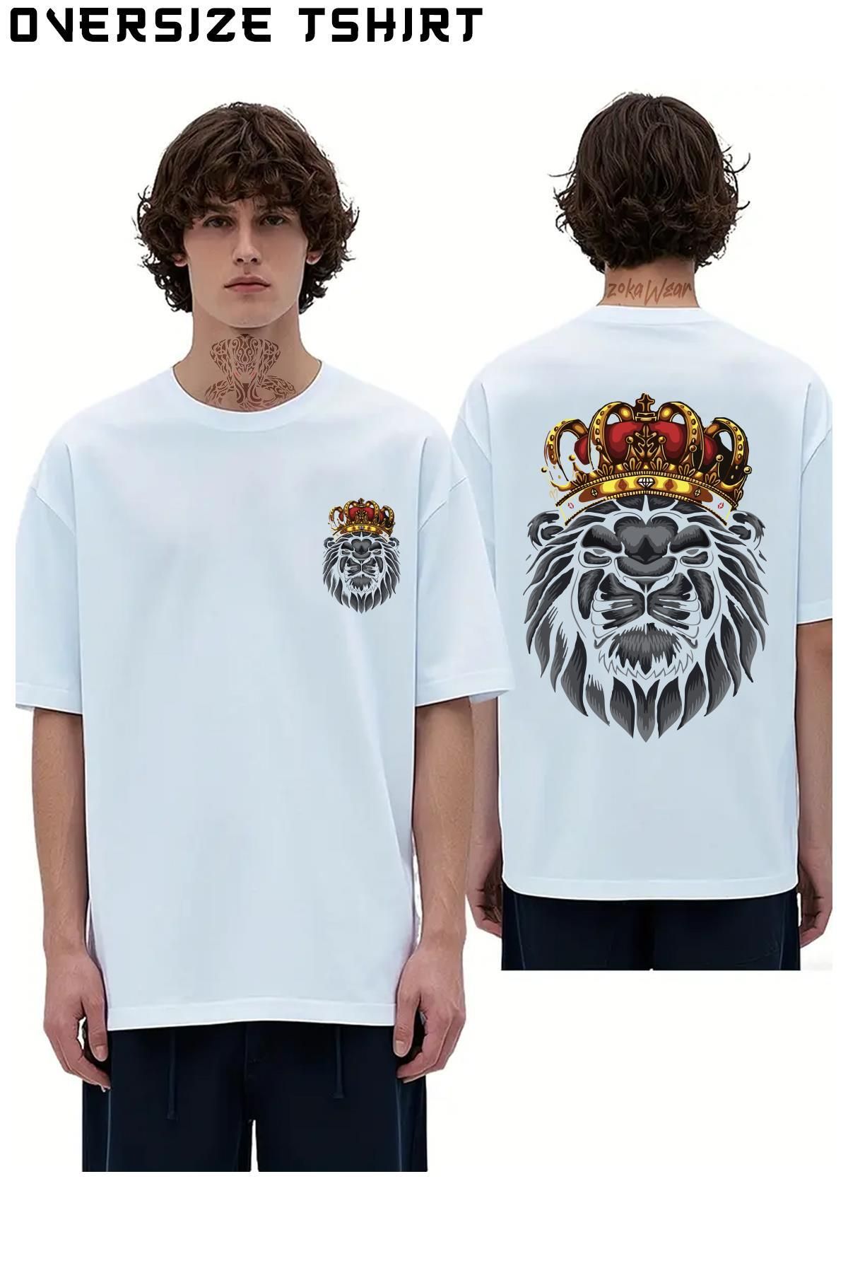 ZOKAWEAR Aslan-Kral-3 Sırt Baskılı Oversize Tişört