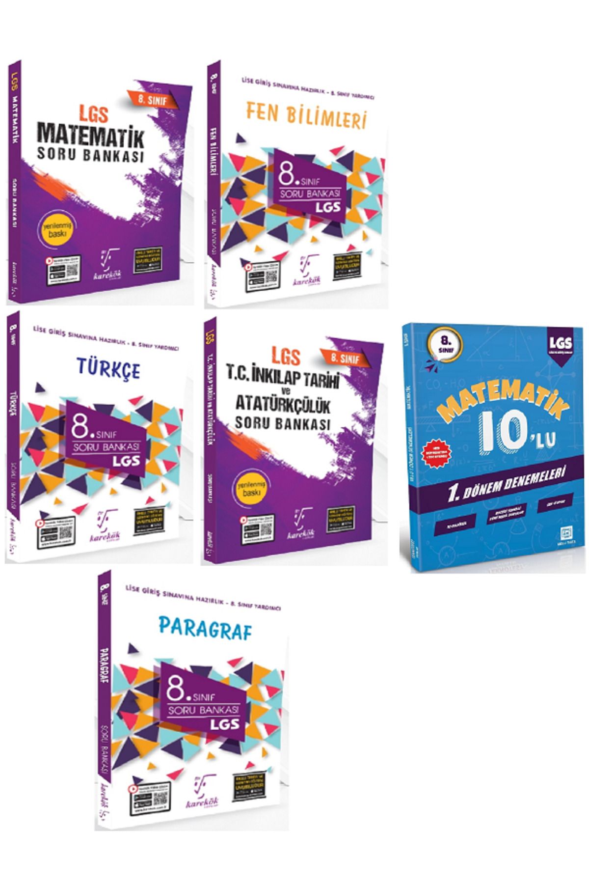 Efsane Yayınları 8.Sınıf Karakök Matematik + Türkçe + Paragraf Soru Bankası / 10'Lu Matematik Deneme HEDİYE - 6 KİTAP