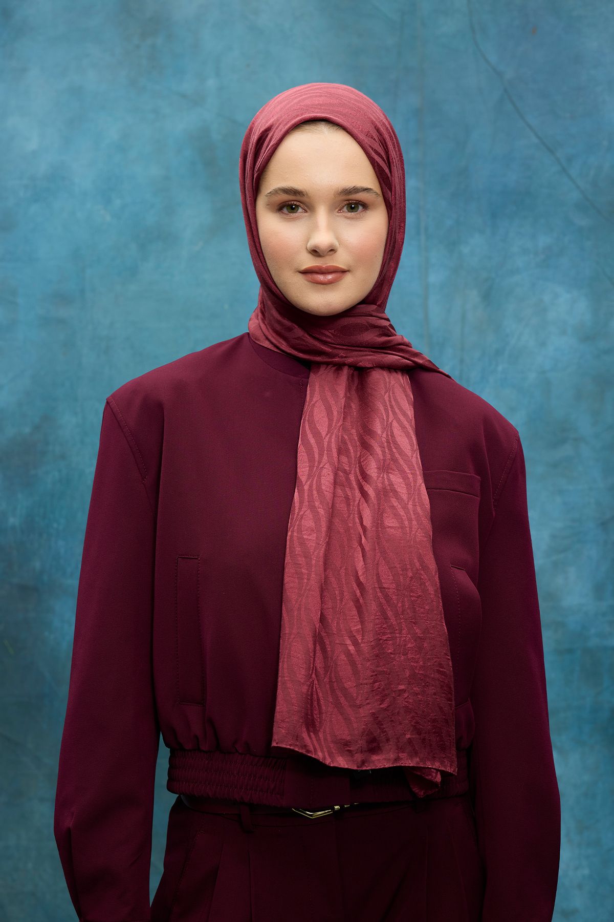 MODA İtalyan Jakar Şal Dalga Desen - Bordo