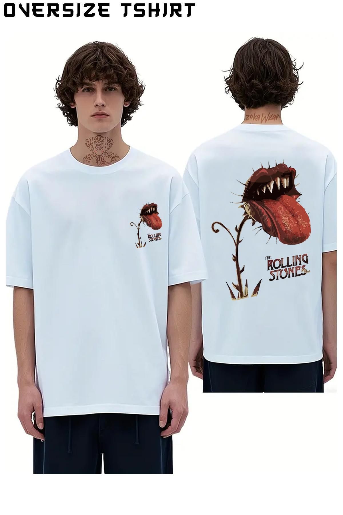 ZOKAWEAR The-Rolling-Stones-Logo Sırt Baskılı Oversize Tişört