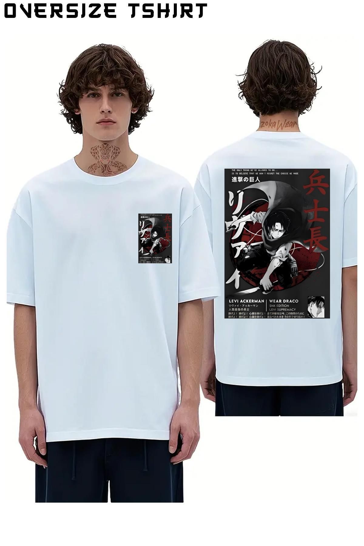 ZOKAWEAR Attack-On-Titan-Levi-Ackerman-v2 Sırt Baskılı Oversize Tişört