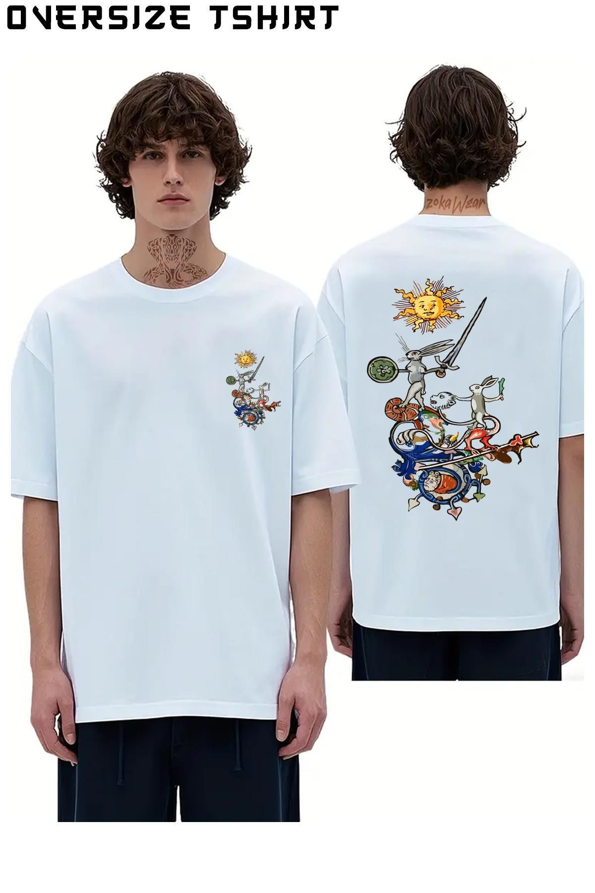 ZOKAWEAR Weırd-Medıeval-Bestıary-Killer Sırt Baskılı Oversize Tişört