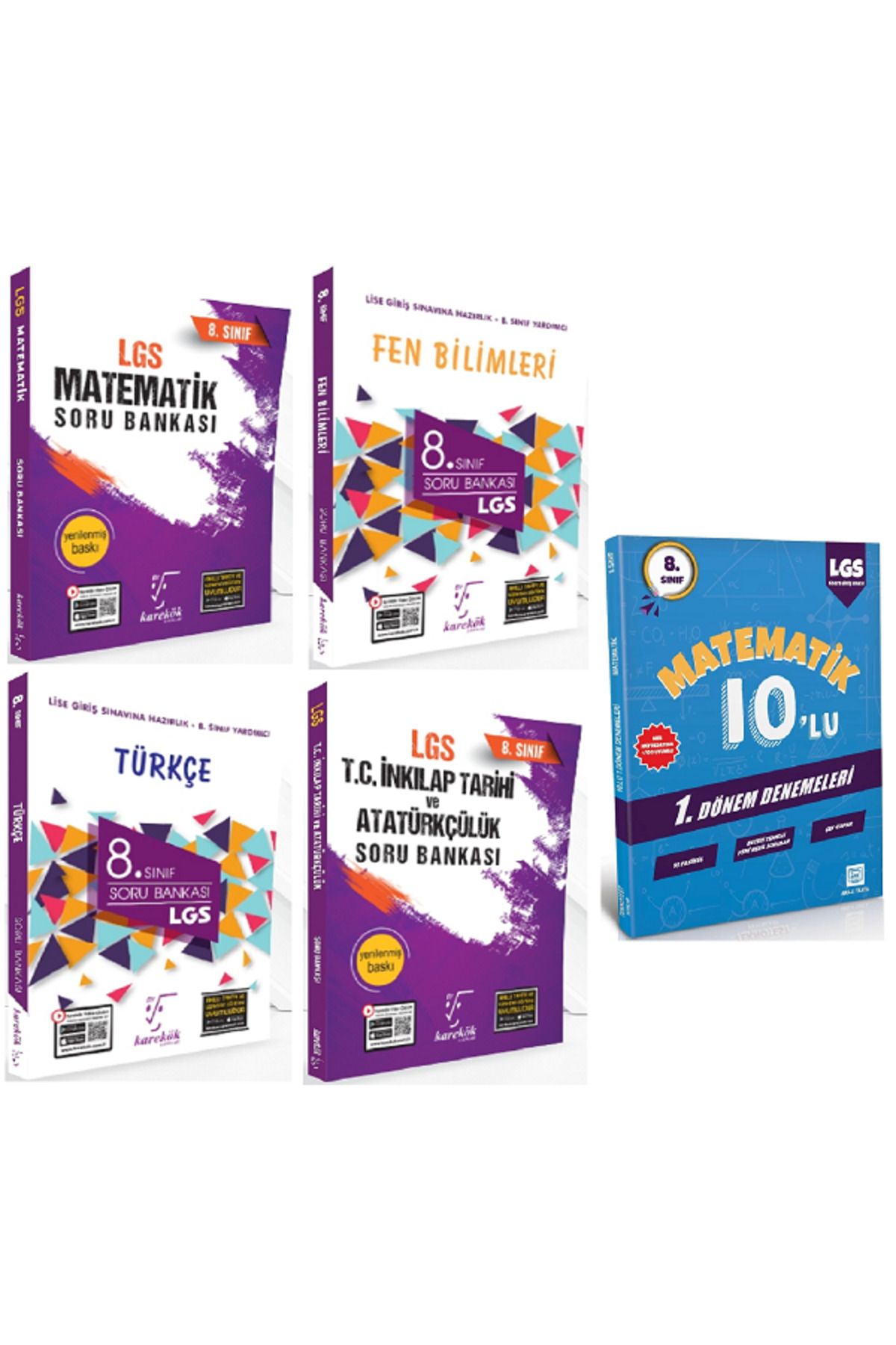 Efsane Yayınları 8.Sınıf Karakök Matematik + Türkçe + İnkılap Soru Bankası / 10'Lu Matematik Deneme HEDİYE - 5 KİTAP