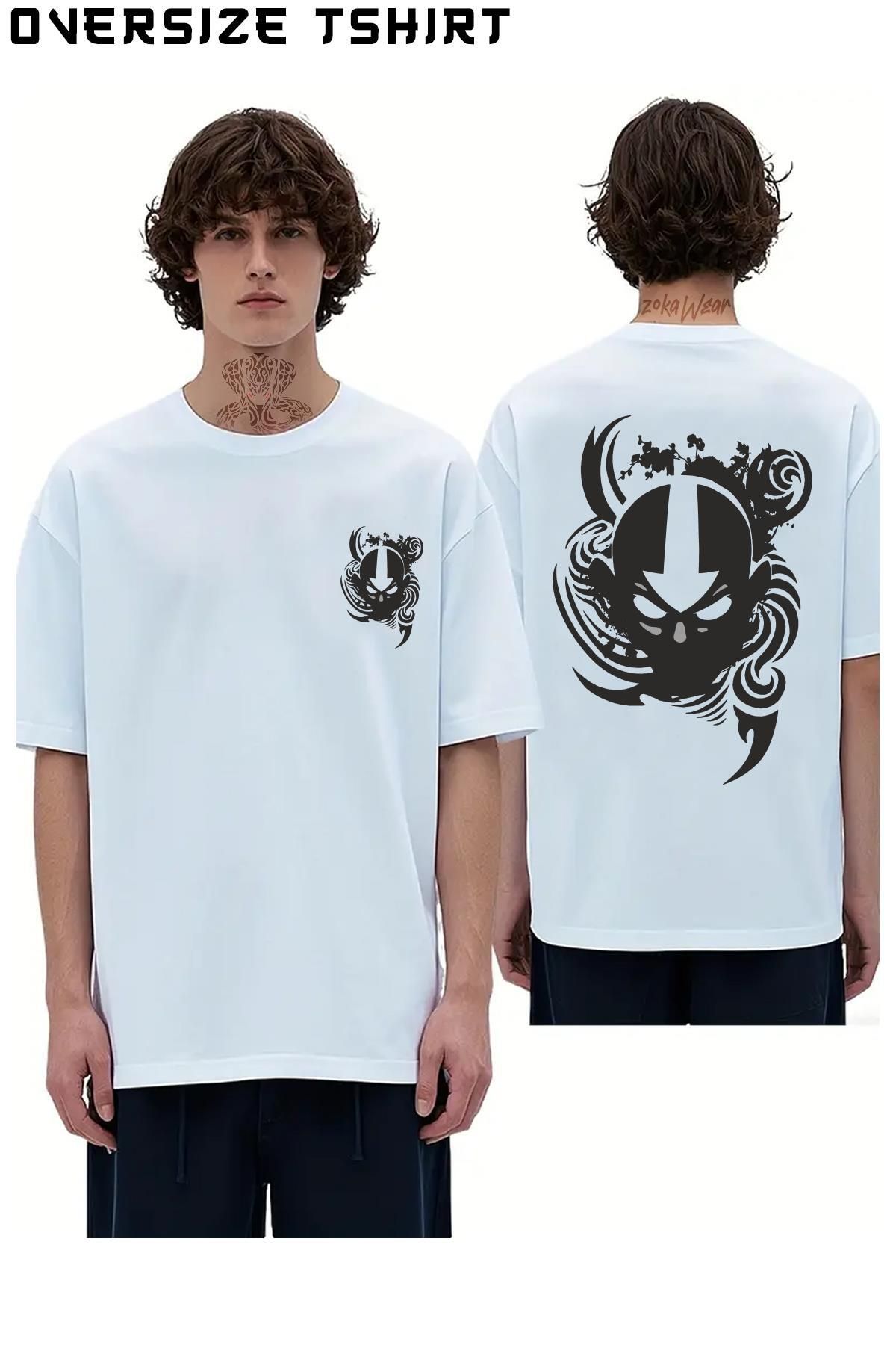ZOKAWEAR Aang-V2-Anime-Avatar-The-Last-Airbender Sırt Baskılı Oversize Tişört
