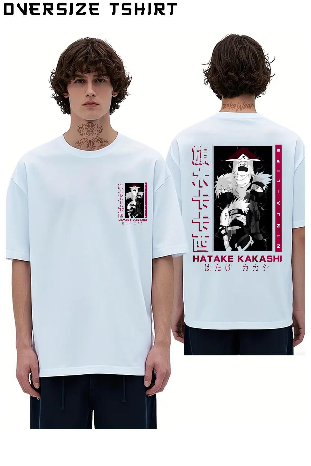 ZOKAWEAR Hatake-Kakashi-Naruto-Karakter Sırt Baskılı Oversize Tişört