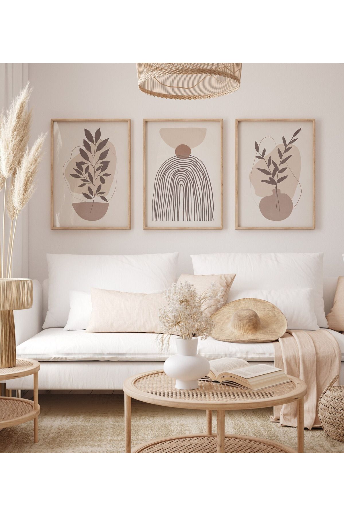 Tuba Decor - 3 Parça Ahşap Çerçeve Görünümlü Mdf Tablo Seti