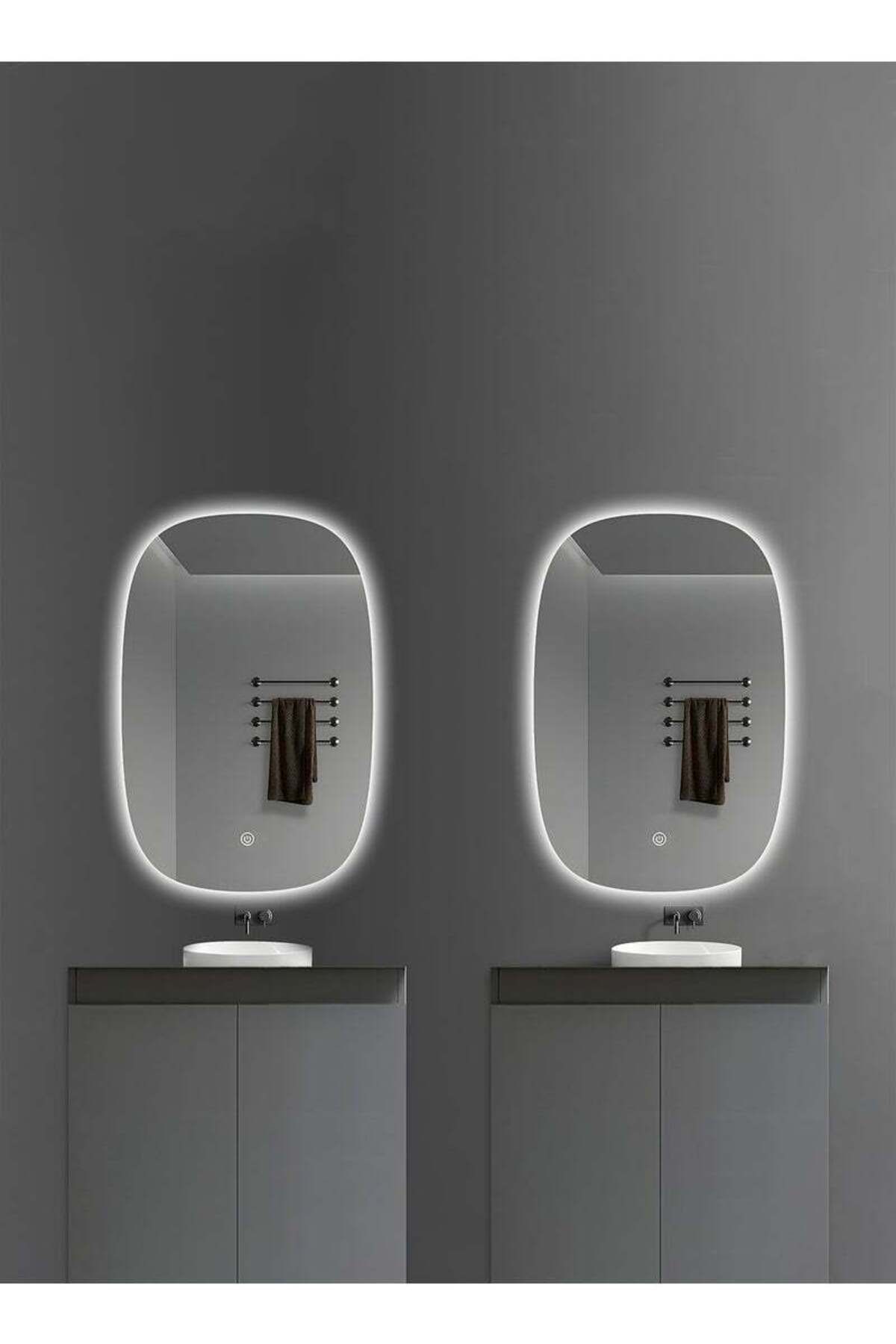 Taimi-Set of 2 LED Bathroom Mirror with Smart Touch Control 3 Temperature Settings for Bathroom 60x40cm 1