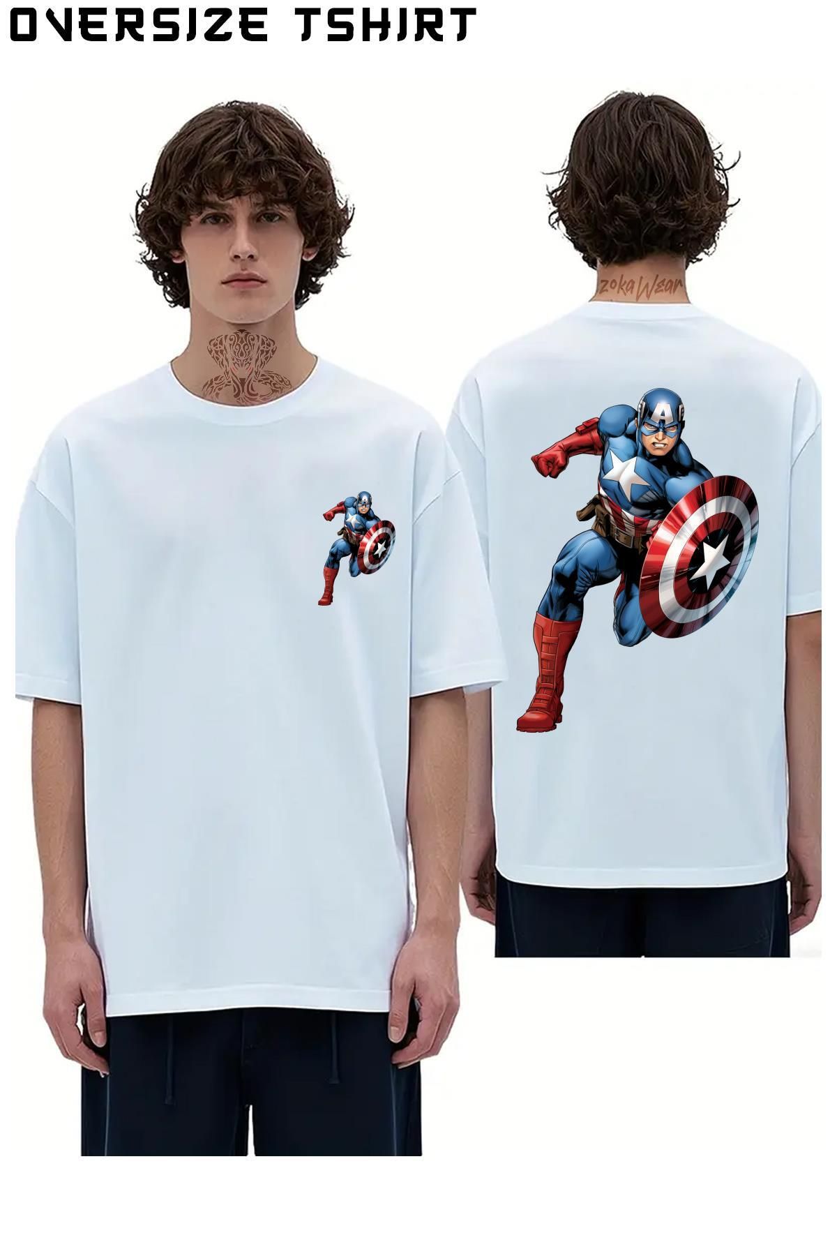 ZOKAWEAR Captain-America Sırt Baskılı Oversize Tişört
