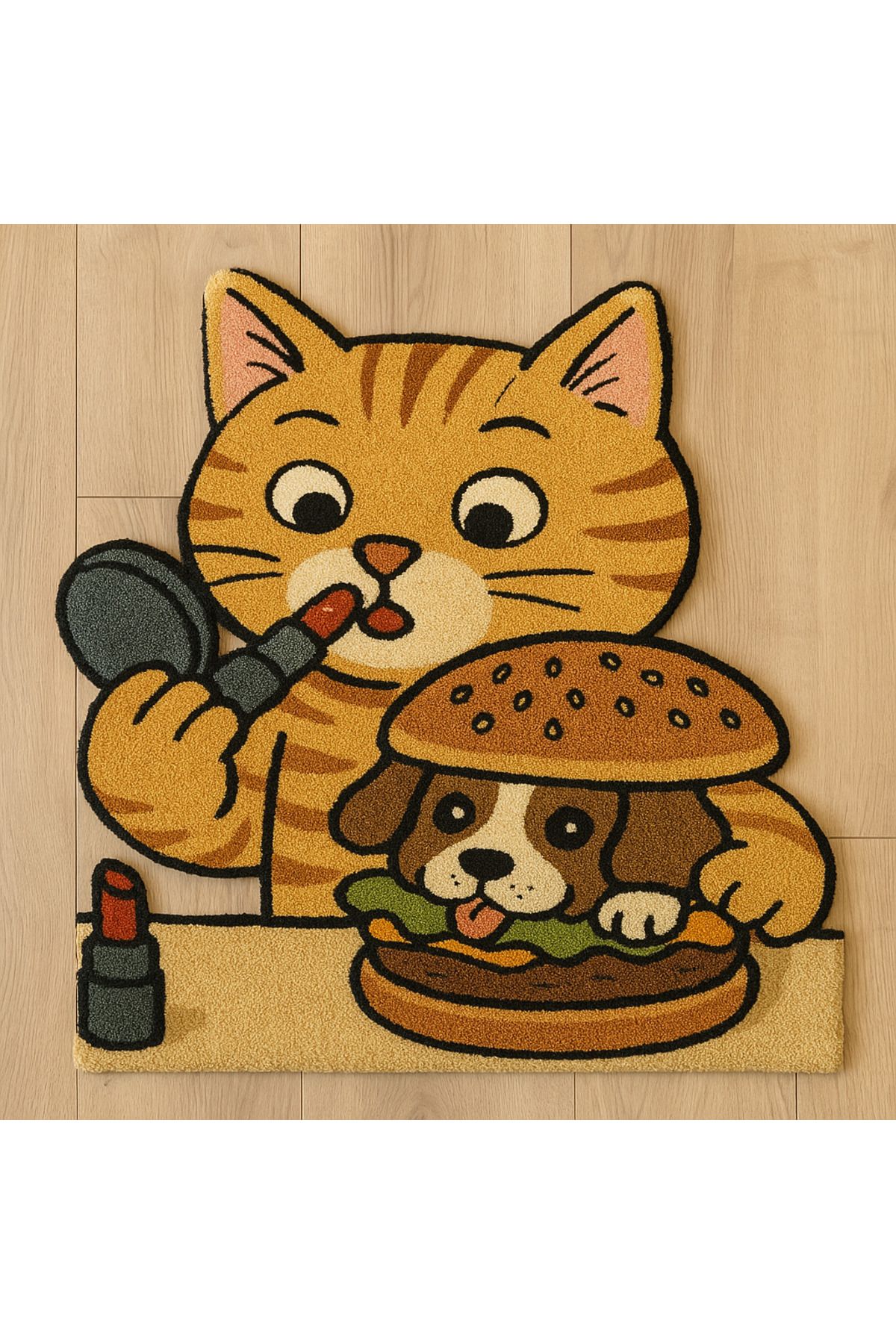 Afro Dekorasyon Hamburger köpek tasarımlı ruj süren kedi halı