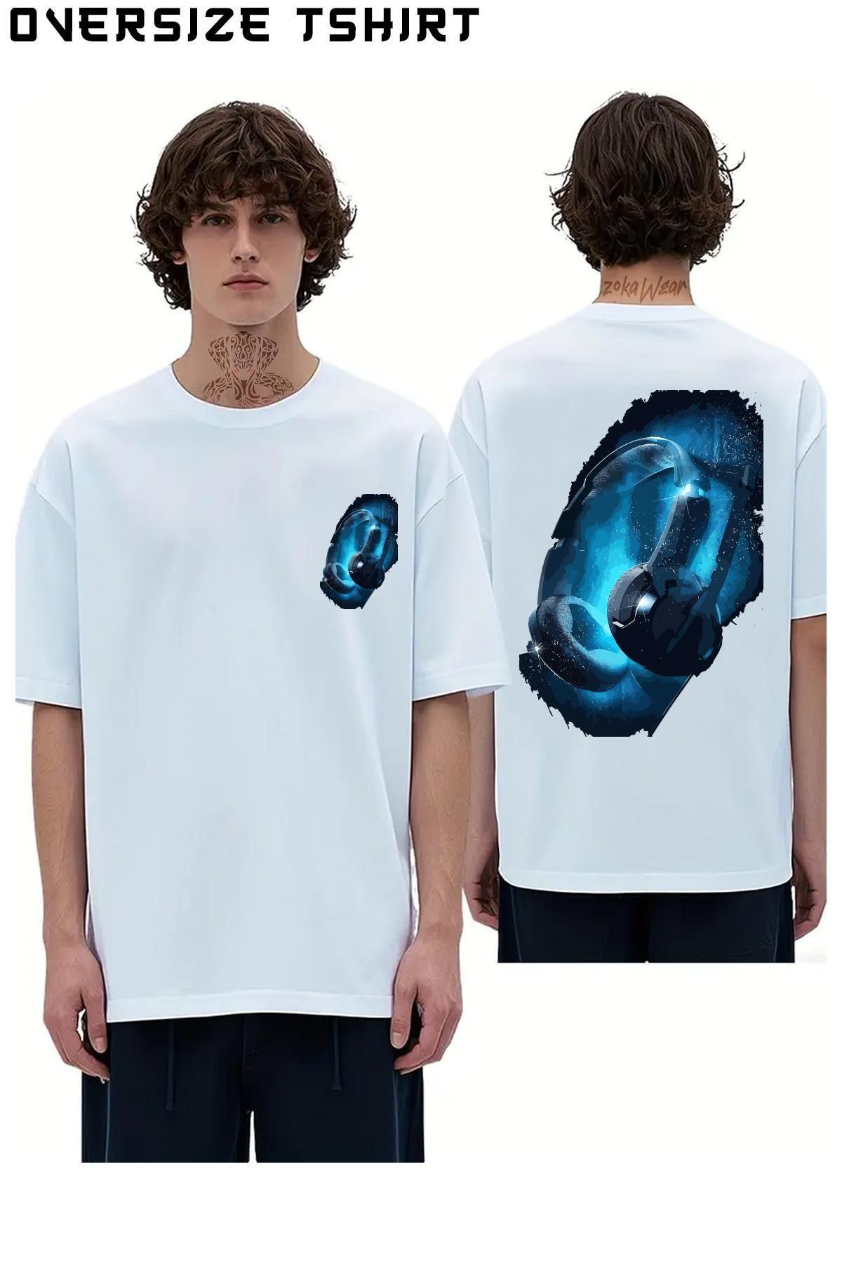 ZOKAWEAR Dj-Kulaklık Sırt Baskılı Oversize Tişört