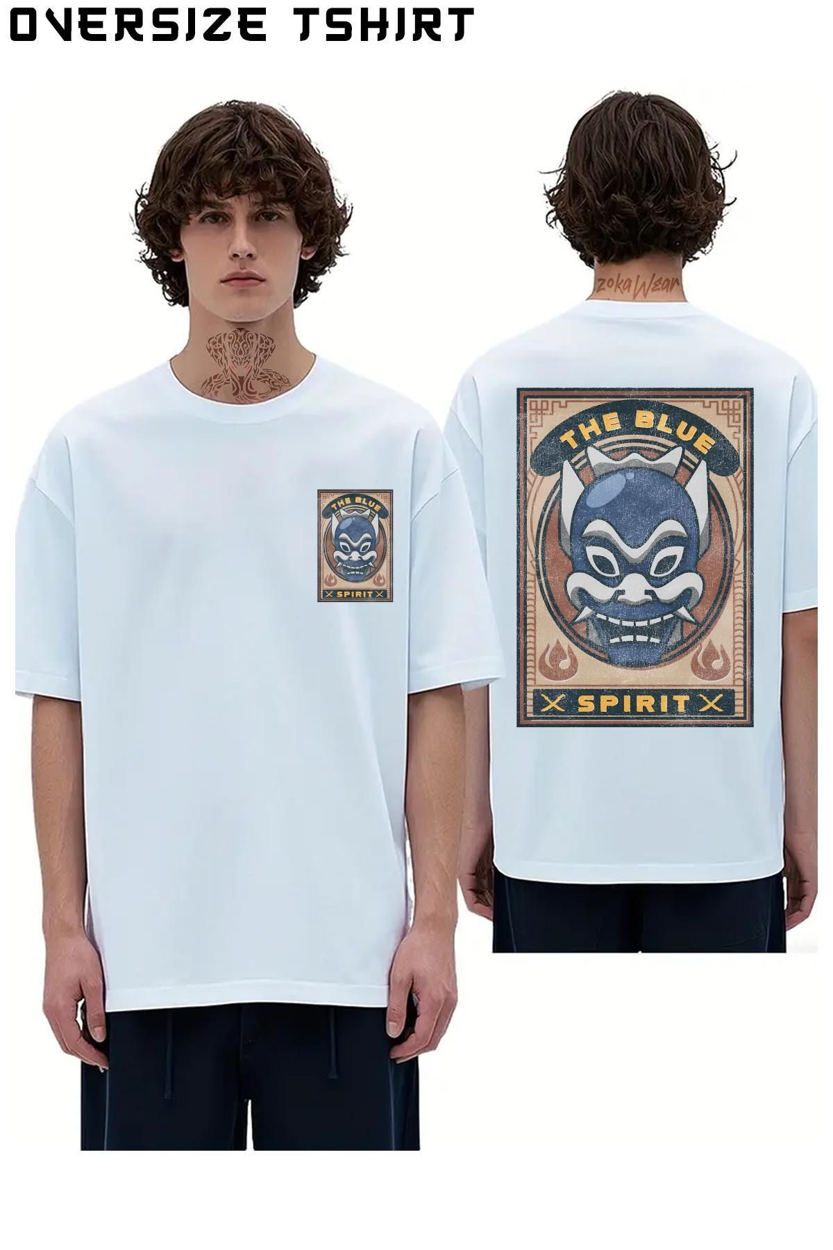 ZOKAWEAR Avatar-The-Last-Airbender-The-Blue-Spirit-Card Sırt Baskılı Oversize Tişört