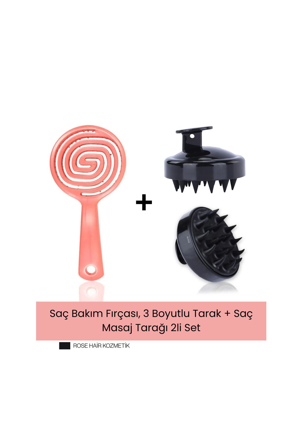 ROSE HAİR üç boyutlu saç bakım tarağı + saç masaj tarağı ikili set