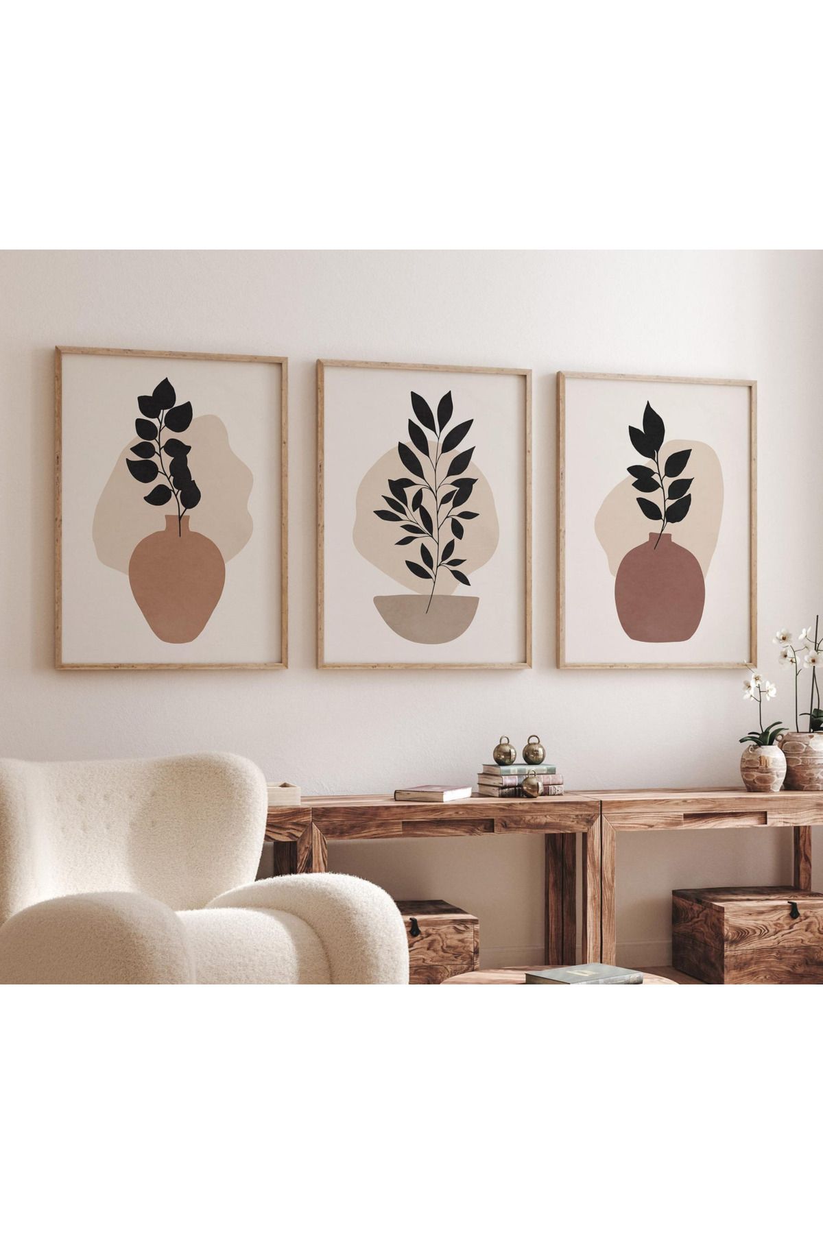 Tuba Decor 3 Parça Ahşap Çerçeve Görünümlü Mdf Tablo Seti