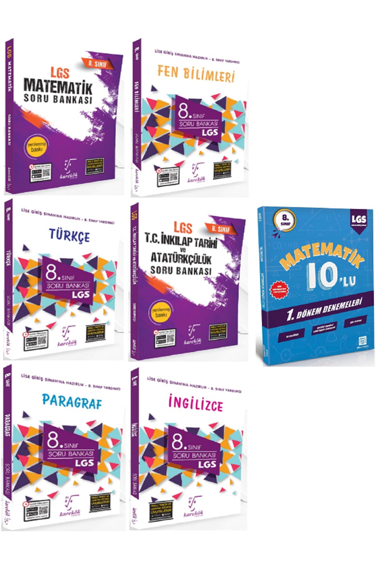 Efsane Yayınları 8.Sınıf Karakök Matematik + Türkçe + İngilizce Soru Bankası / 10'Lu Matematik Deneme HEDİYE -7 KİTAP