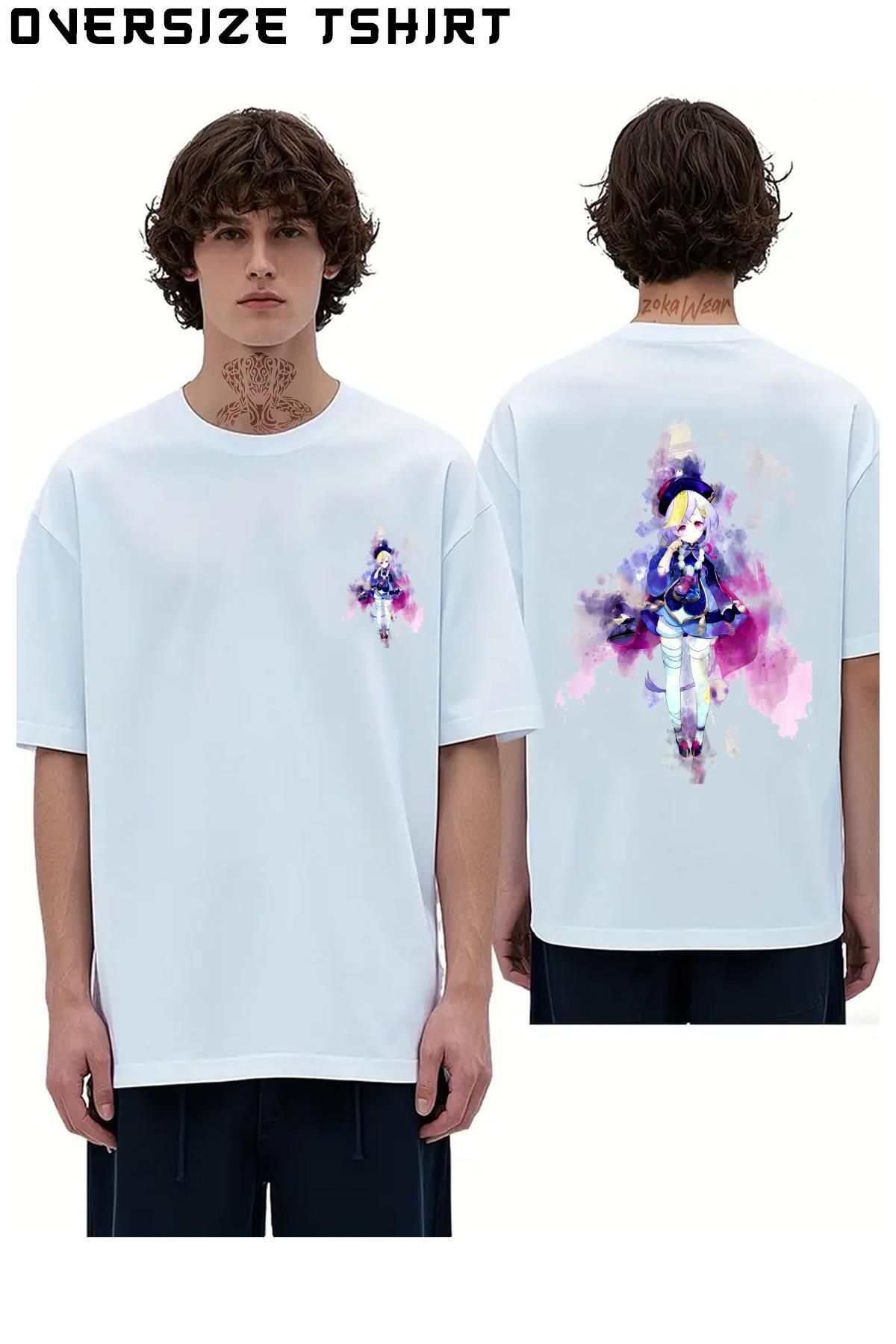 ZOKAWEAR Genshin-Impact-Qiqi Sırt Baskılı Oversize Tişört