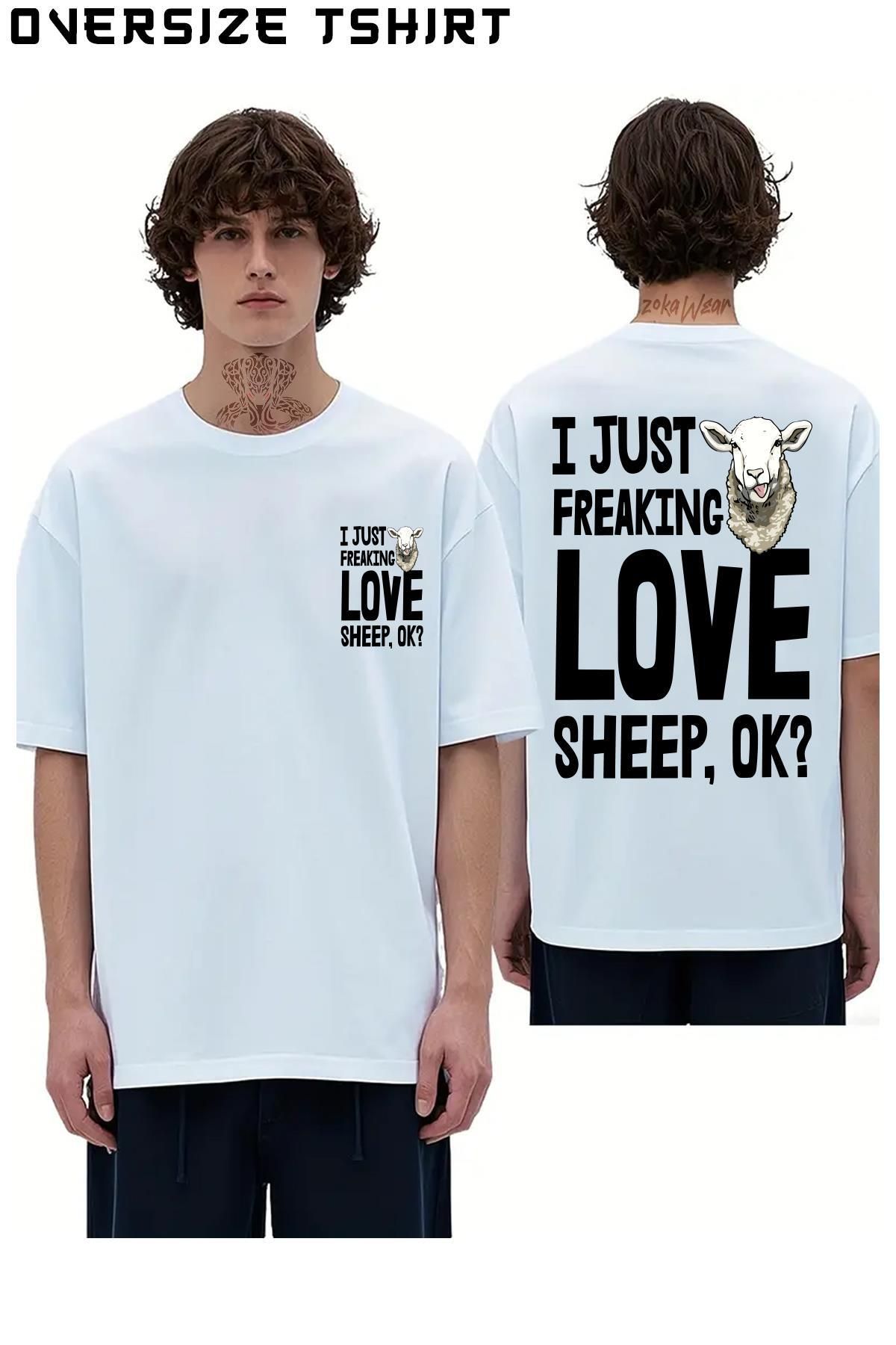 ZOKAWEAR I-Just-Freaking-Love-Sheep-Ok Sırt Baskılı Oversize Tişört
