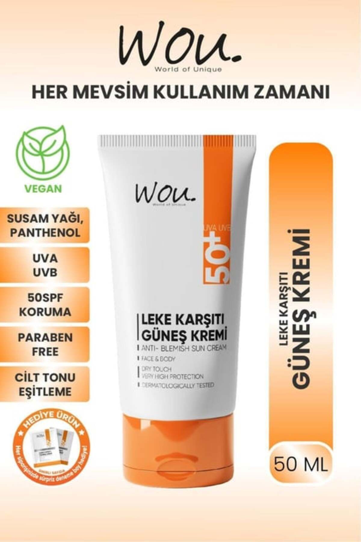 WOU Leke Karşıtı Yüksek Koruma Güneş Kremi SPF50+ 50 ml