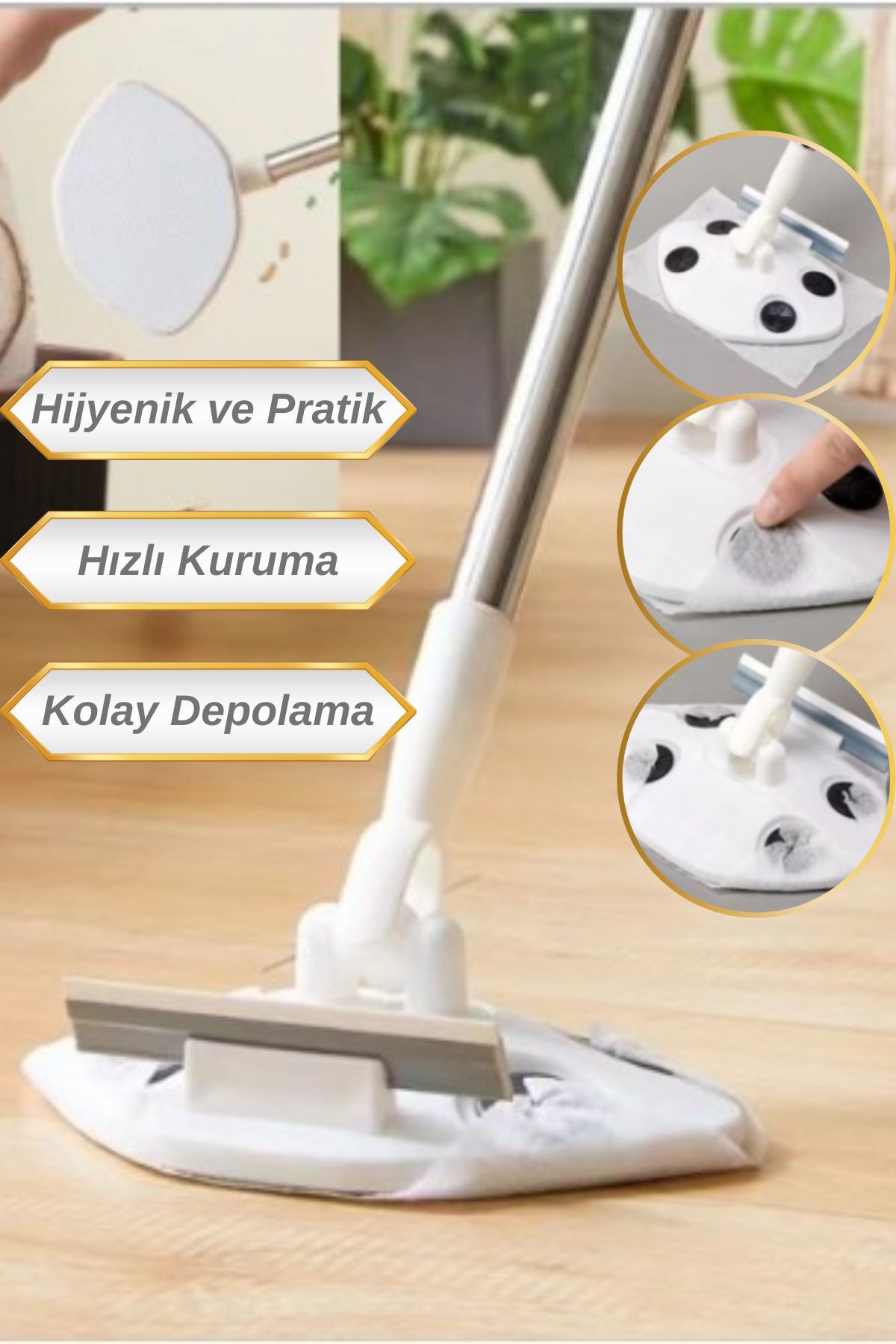 Hane Dostu Hijyenik ve Pratik Islak Mendil Uyumlu Çekçekli 110 Cm Uzayabilen Mop Paspas