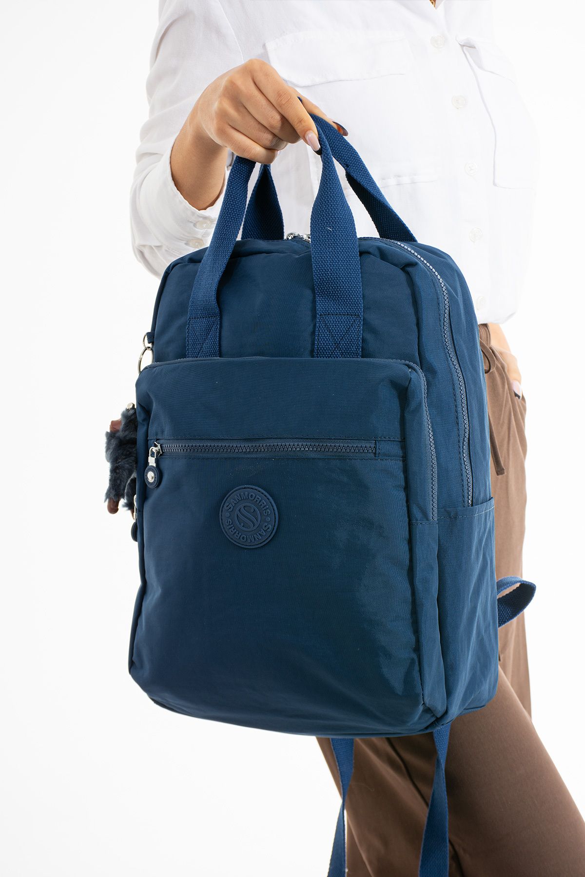 Sanmorris 3014 Unisex Suya Dayanıklı Krinkıl Kumaş Çok Gözlü Büyük Boy Laptop Okul Ve Sırt Çantası Lacivert