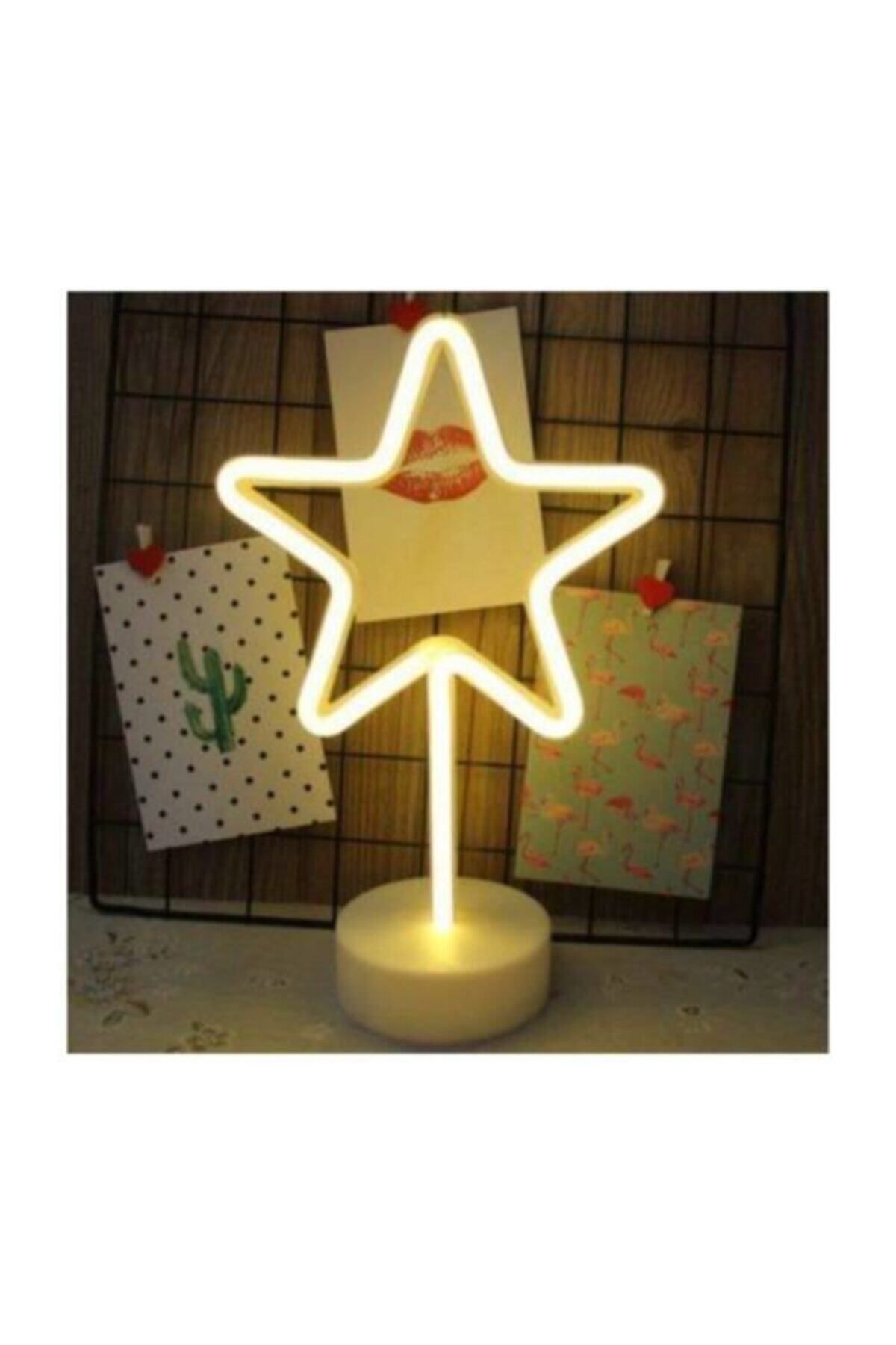 hediesshop Sarı Yıldız Model Neon Led Işıklı Masa Lambası, Dekoratif Led Lam