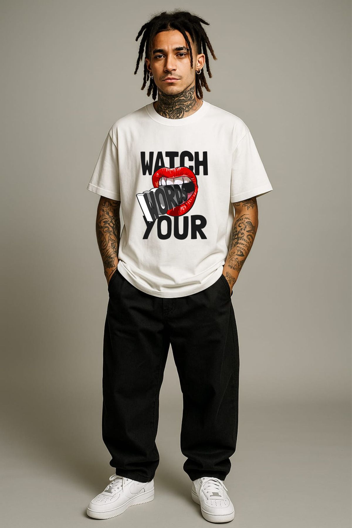 MAYK STREETWEAR OVERSIZE TSHIRT - UNISEX WATCH WORDS YOUR BASKILI TSHIRT